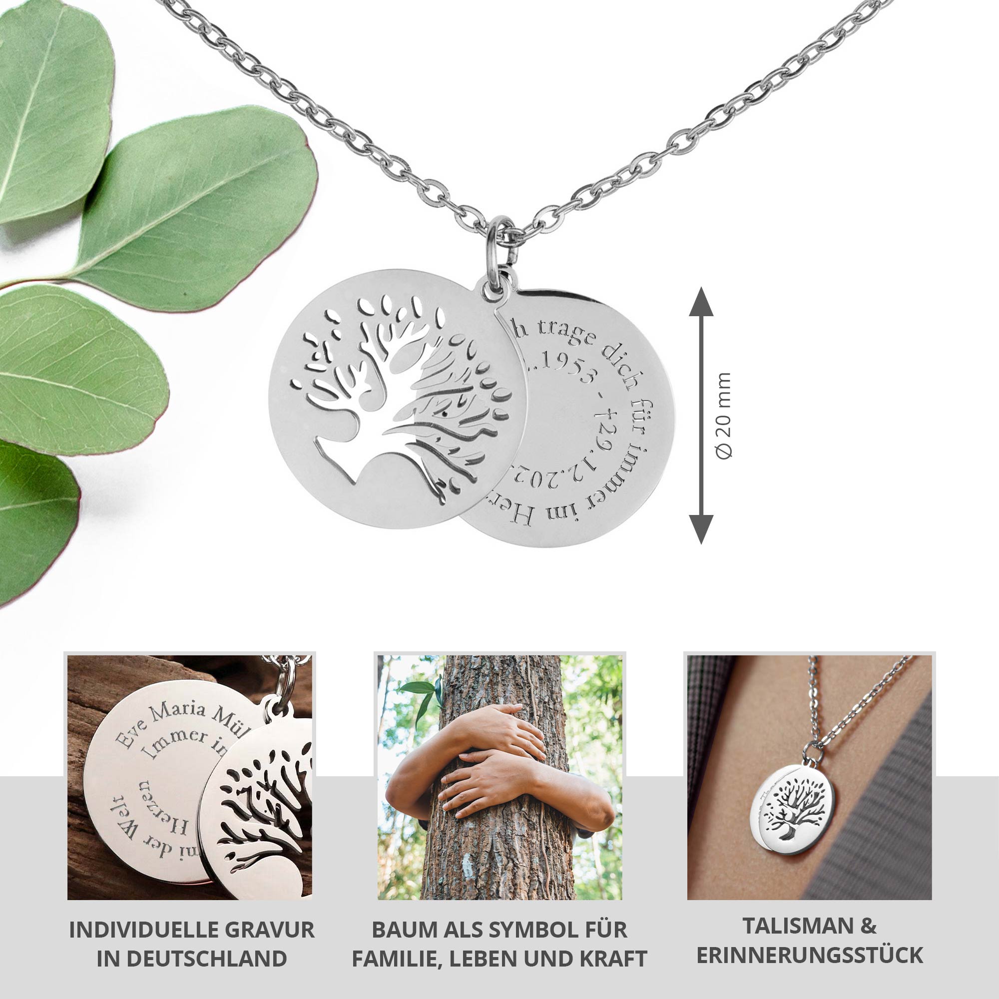 Personalisierte Halskette Silber mit 2 Anhängern - Lebensbaum Personalisierte Halskette Silber mit 2 Anhängern - Lebensbaum