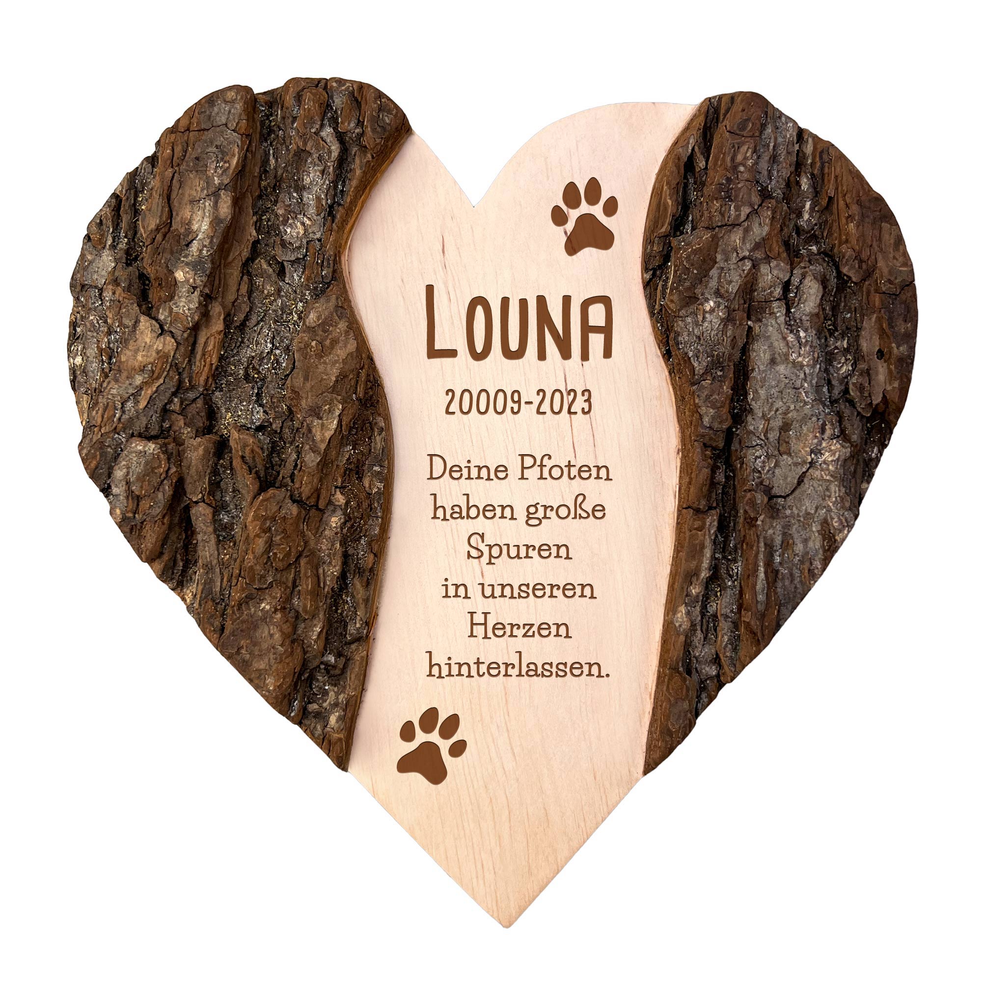 Personalisiertes Holzherz mit Rinde - Hund Personalisiertes Holzherz mit Rinde - Hund