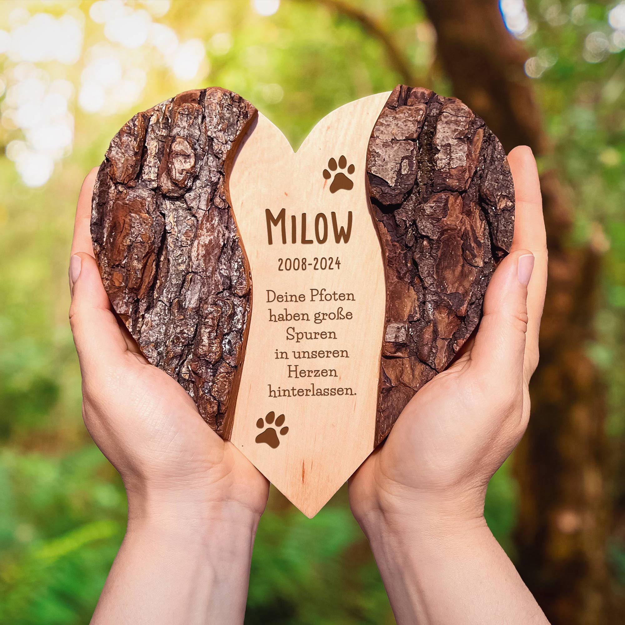 Personalisiertes Holzherz mit Rinde - Hund Personalisiertes Holzherz mit Rinde - Hund