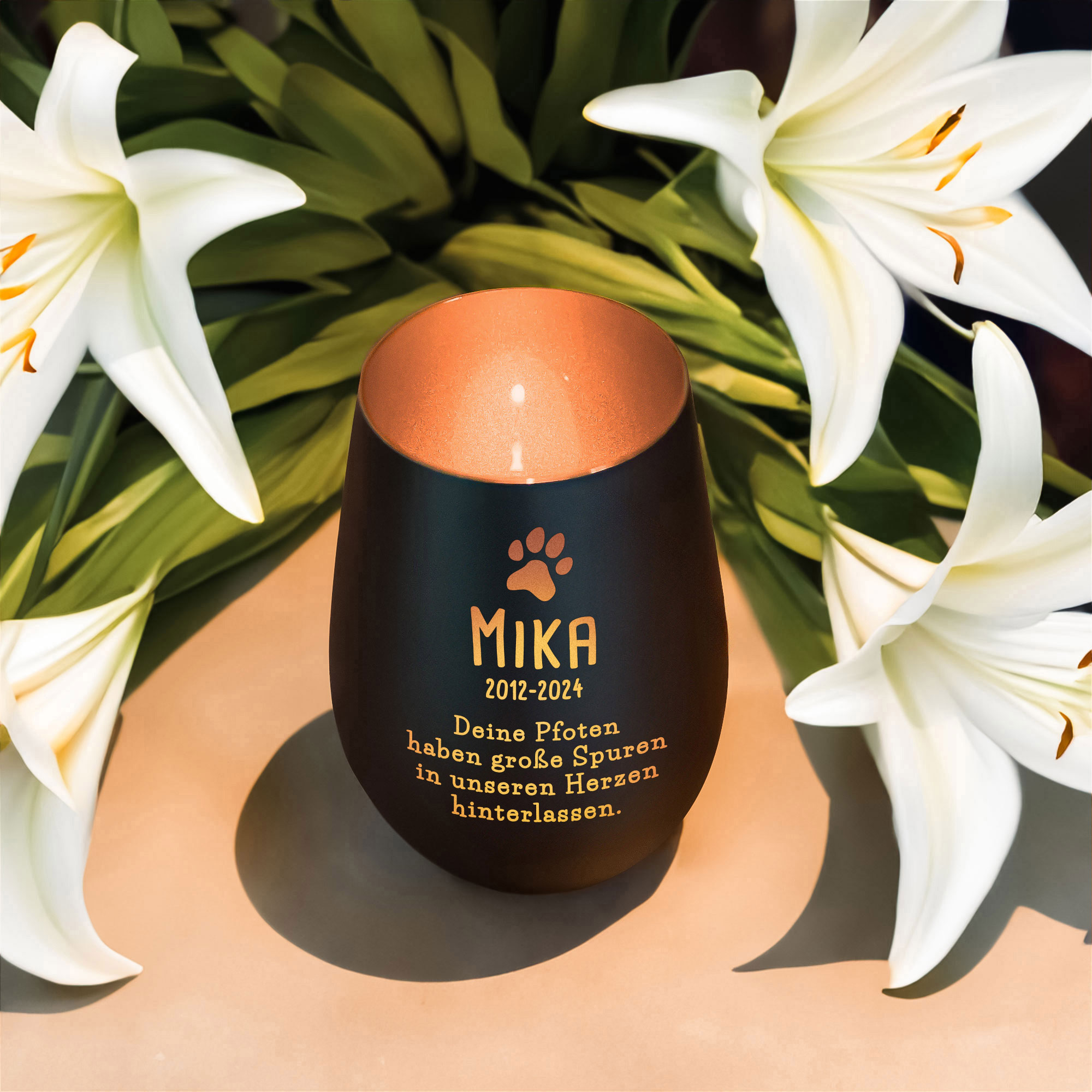 Personalisiertes Windlicht zur Trauer Hund - Schwarz Bronze Personalisiertes Windlicht zur Trauer Hund - Schwarz Bronze