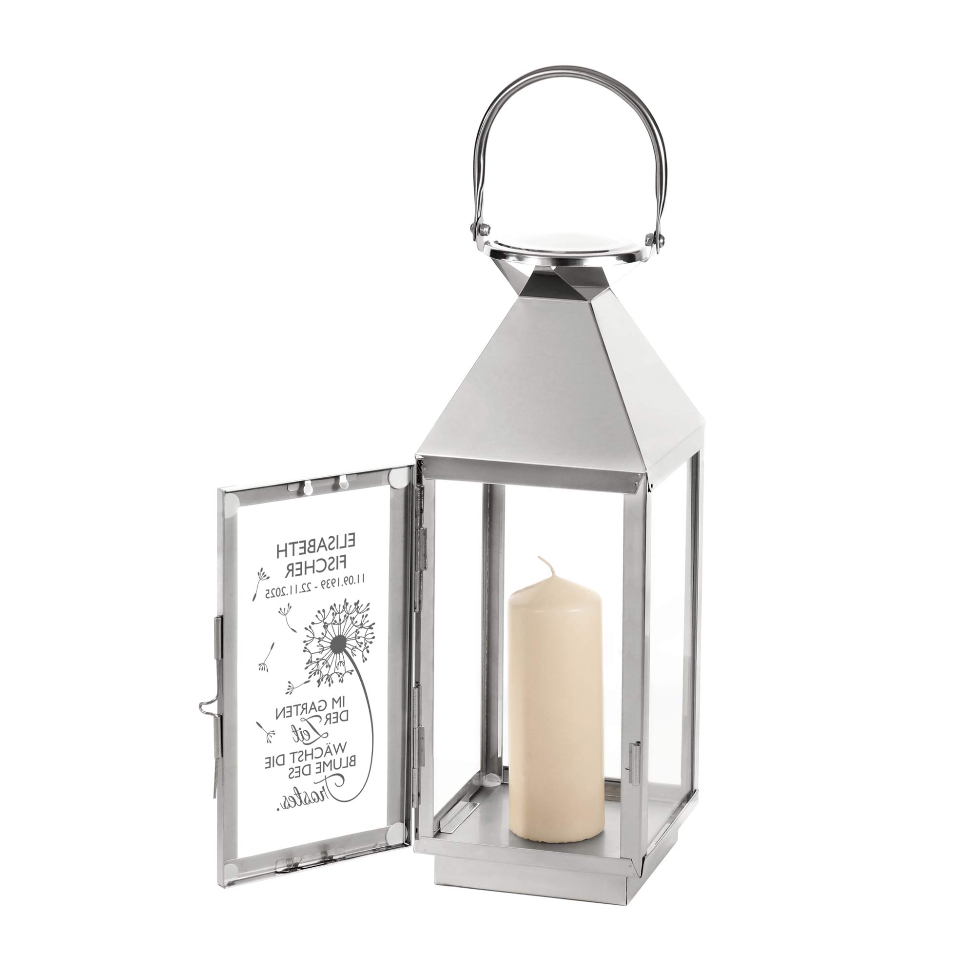 Personalisierte Silber Laterne - Blume des Trostes