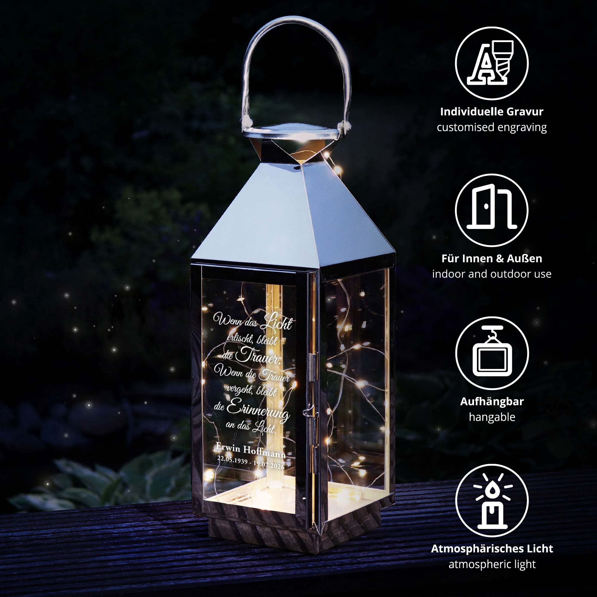 Personalisierte Silber Laterne - Wenn das Licht erlischt Personalisierte Silber Laterne - Wenn das Licht erlischt