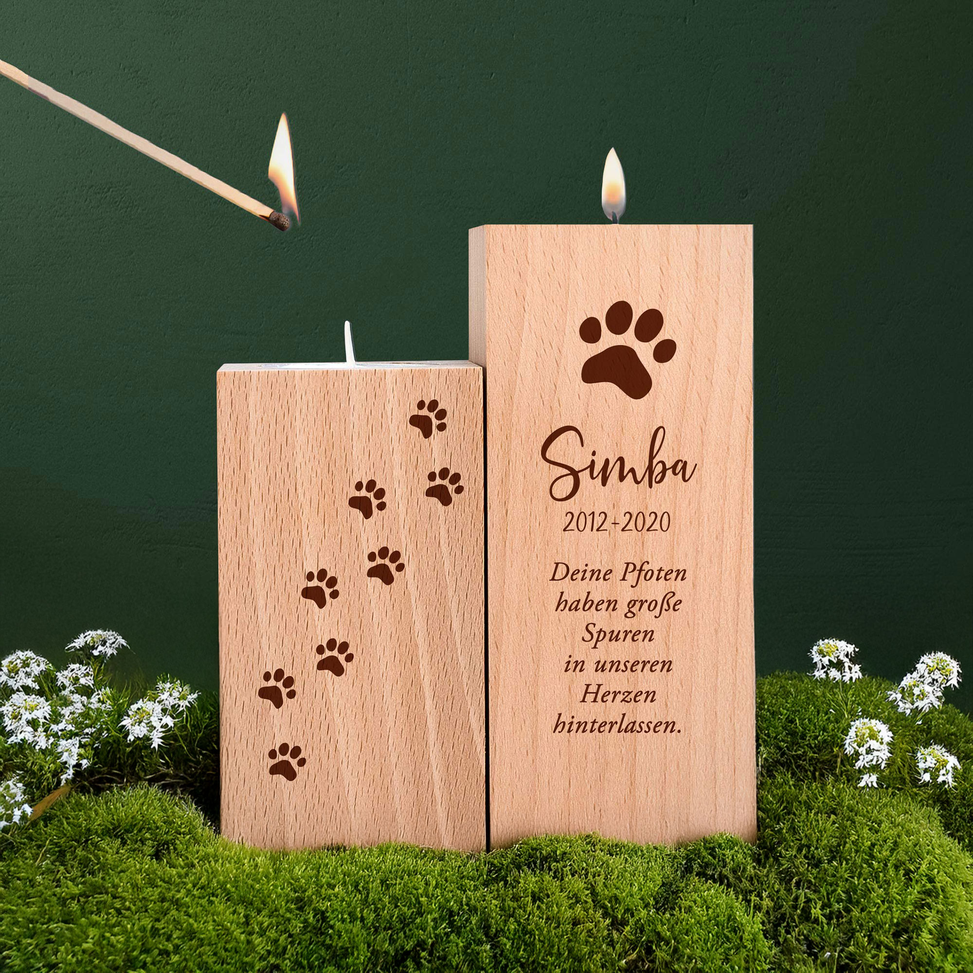 Teelichthalter Set mit Gravur zur Trauer - Katze