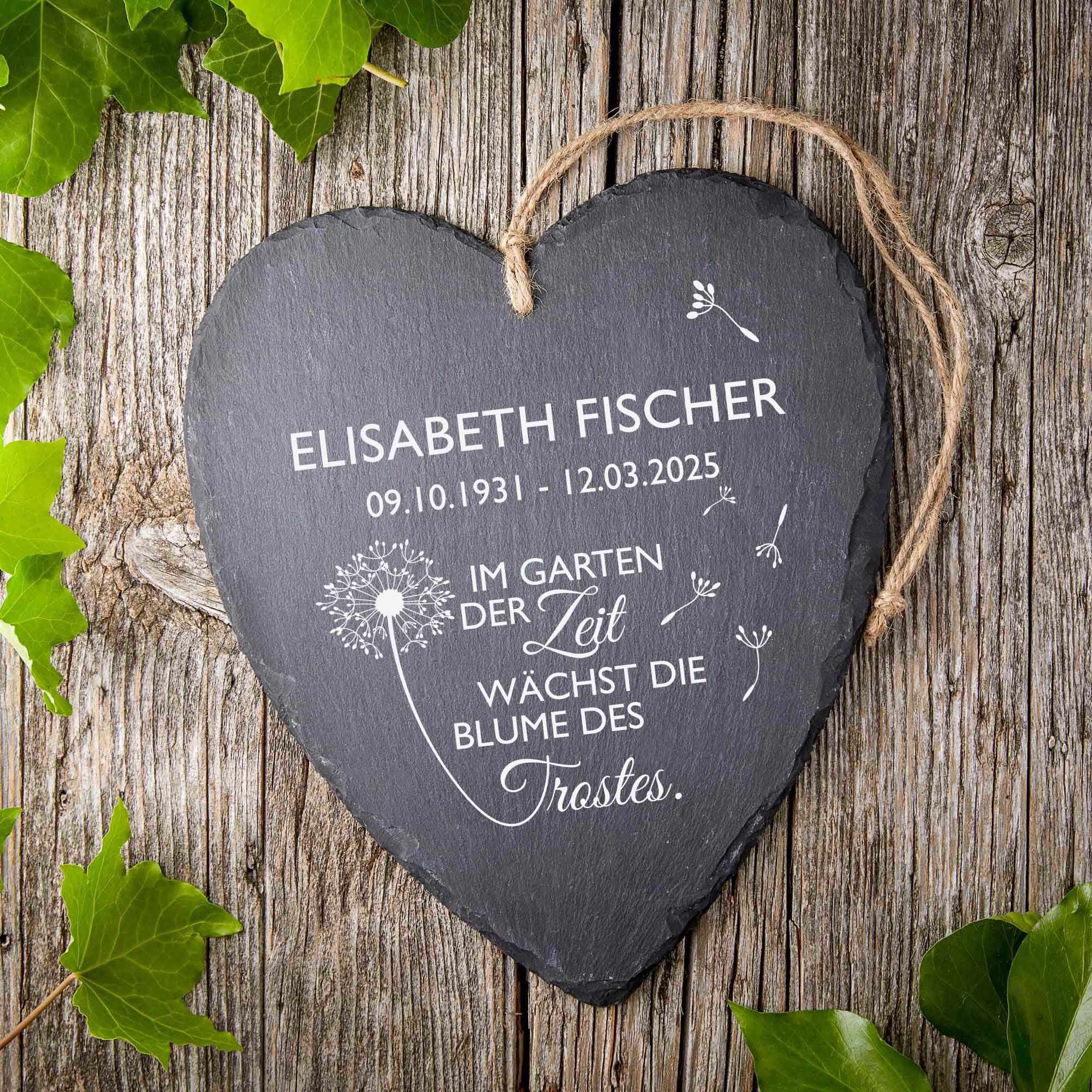 Personalisiertes Schieferherz - Blume des Trostes