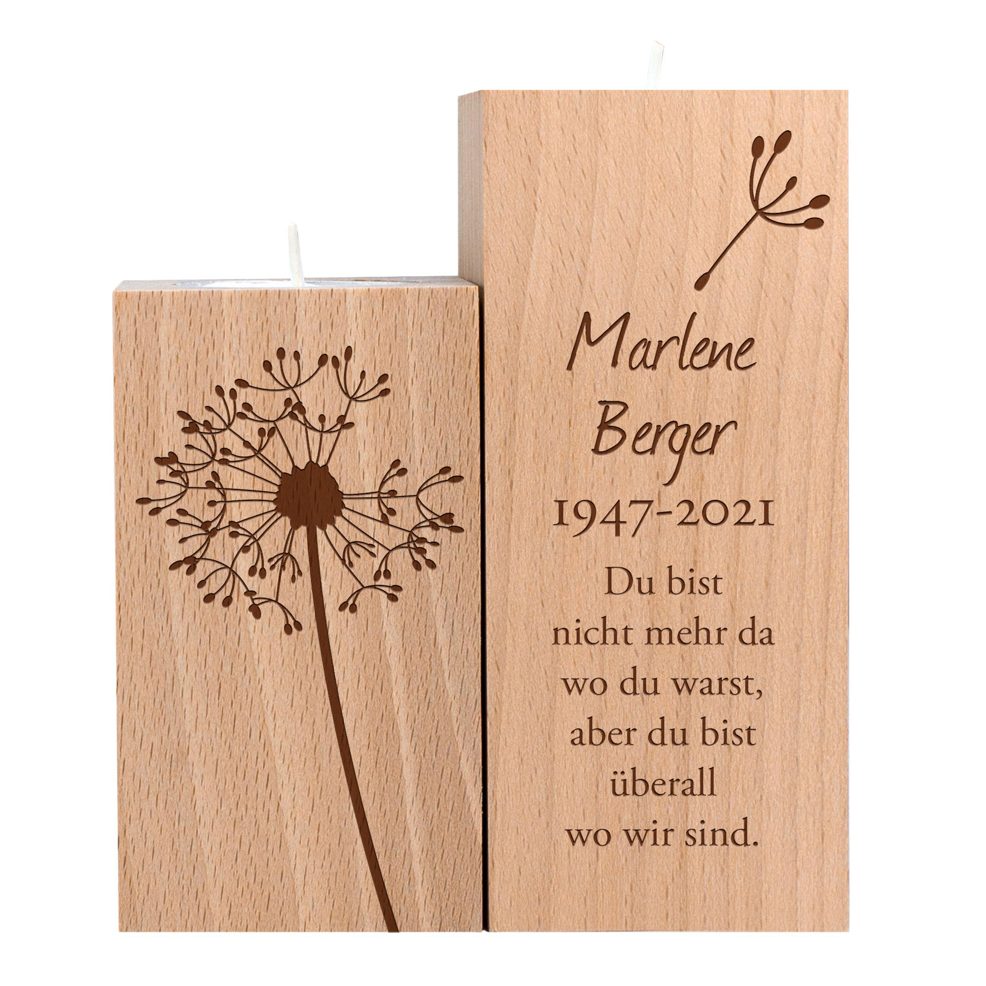 Teelichthalter Set mit Gravur zur Trauer - Trauerblume