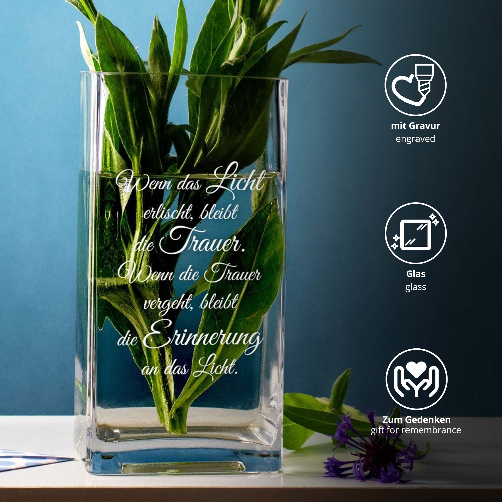 Vase mit Gravur - Wenn das Licht erlischt Vase mit Gravur - Wenn das Licht erlischt