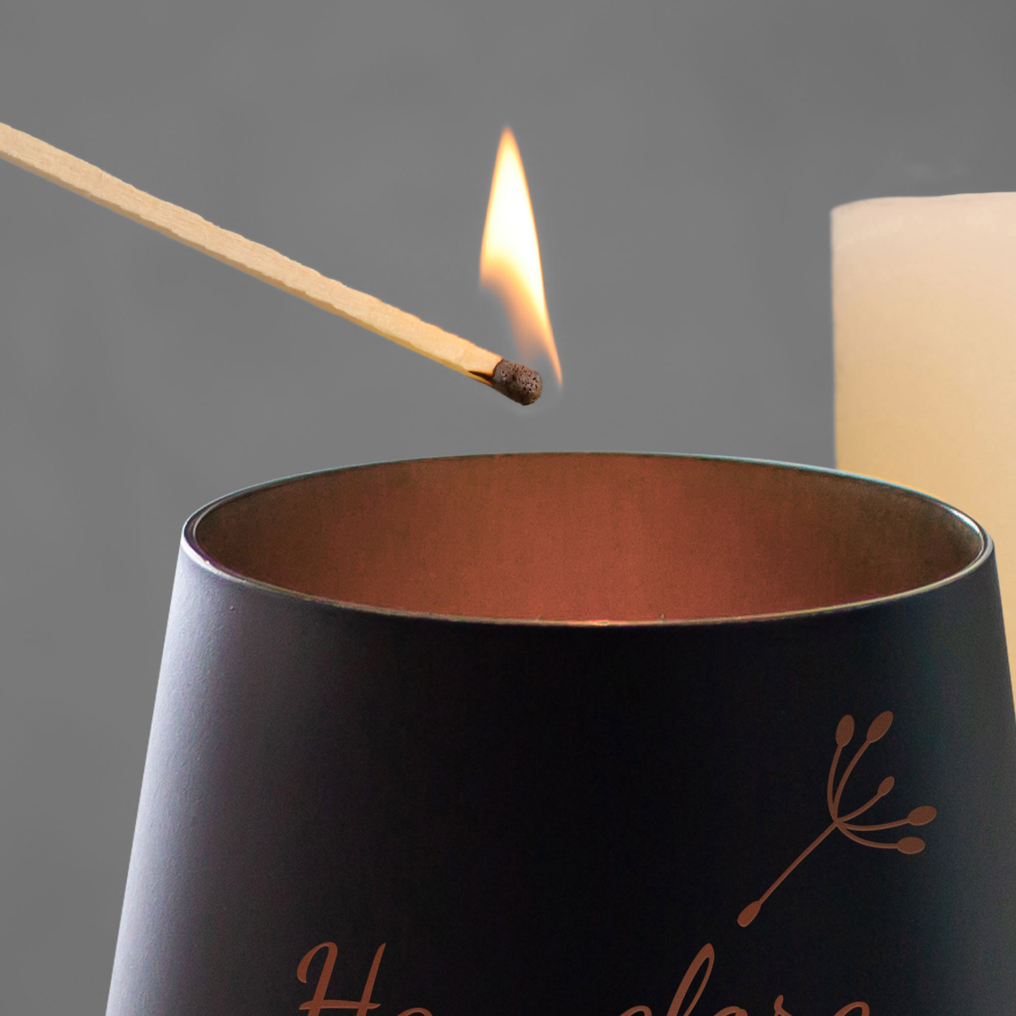 Personalisiertes Windlicht mit Trauerblume - Schwarz Bronze