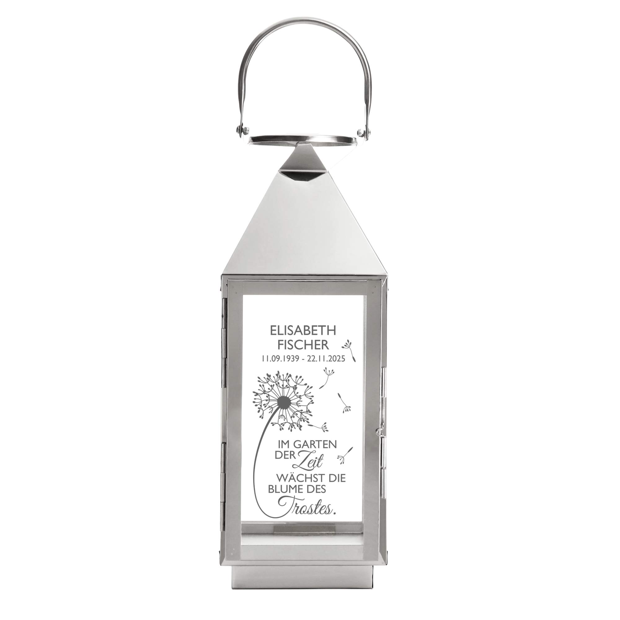 Personalisierte Silber Laterne - Blume des Trostes Personalisierte Silber Laterne - Blume des Trostes