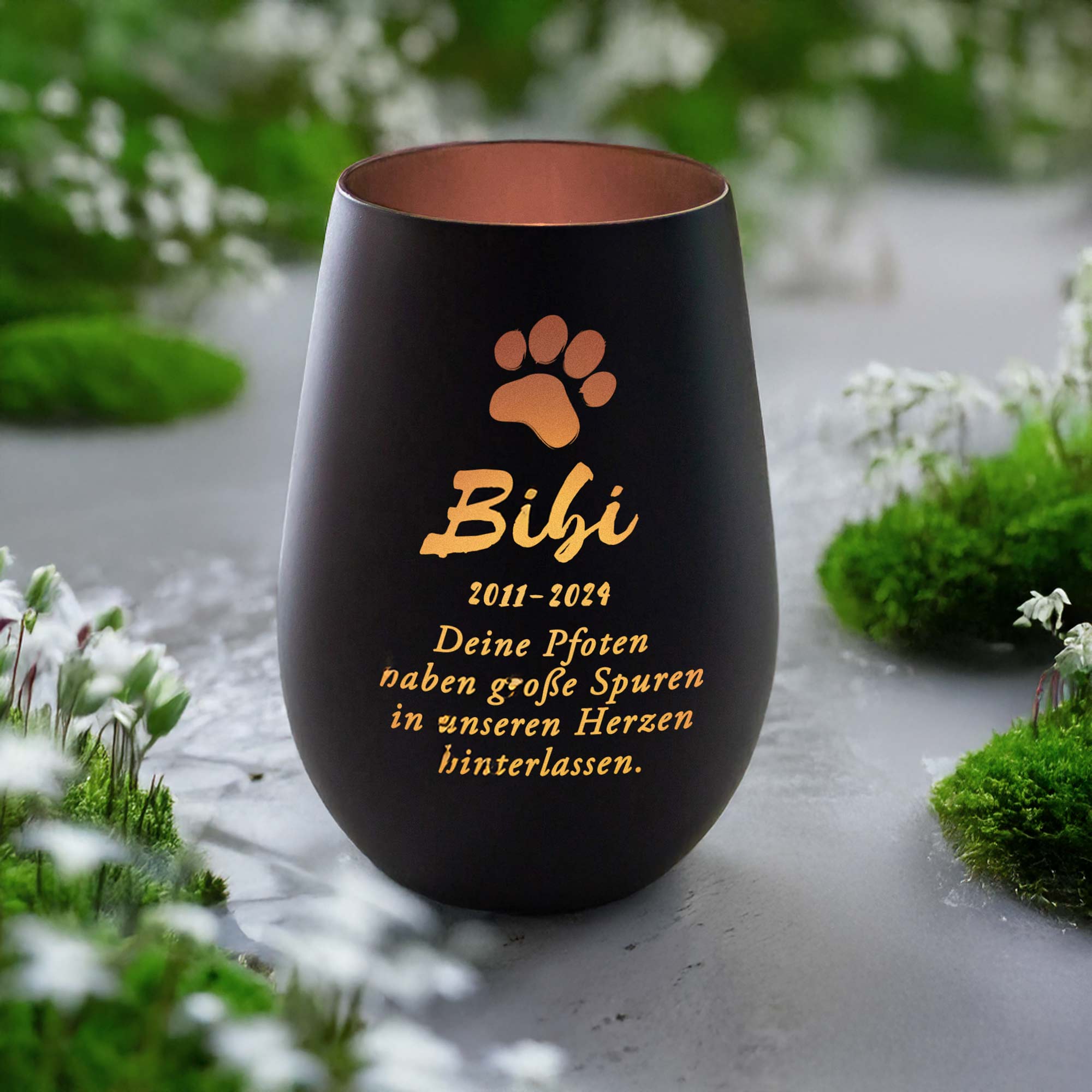 Personalisiertes Windlicht zur Trauer Katze - Schwarz Bronze Personalisiertes Windlicht zur Trauer Katze - Schwarz Bronze