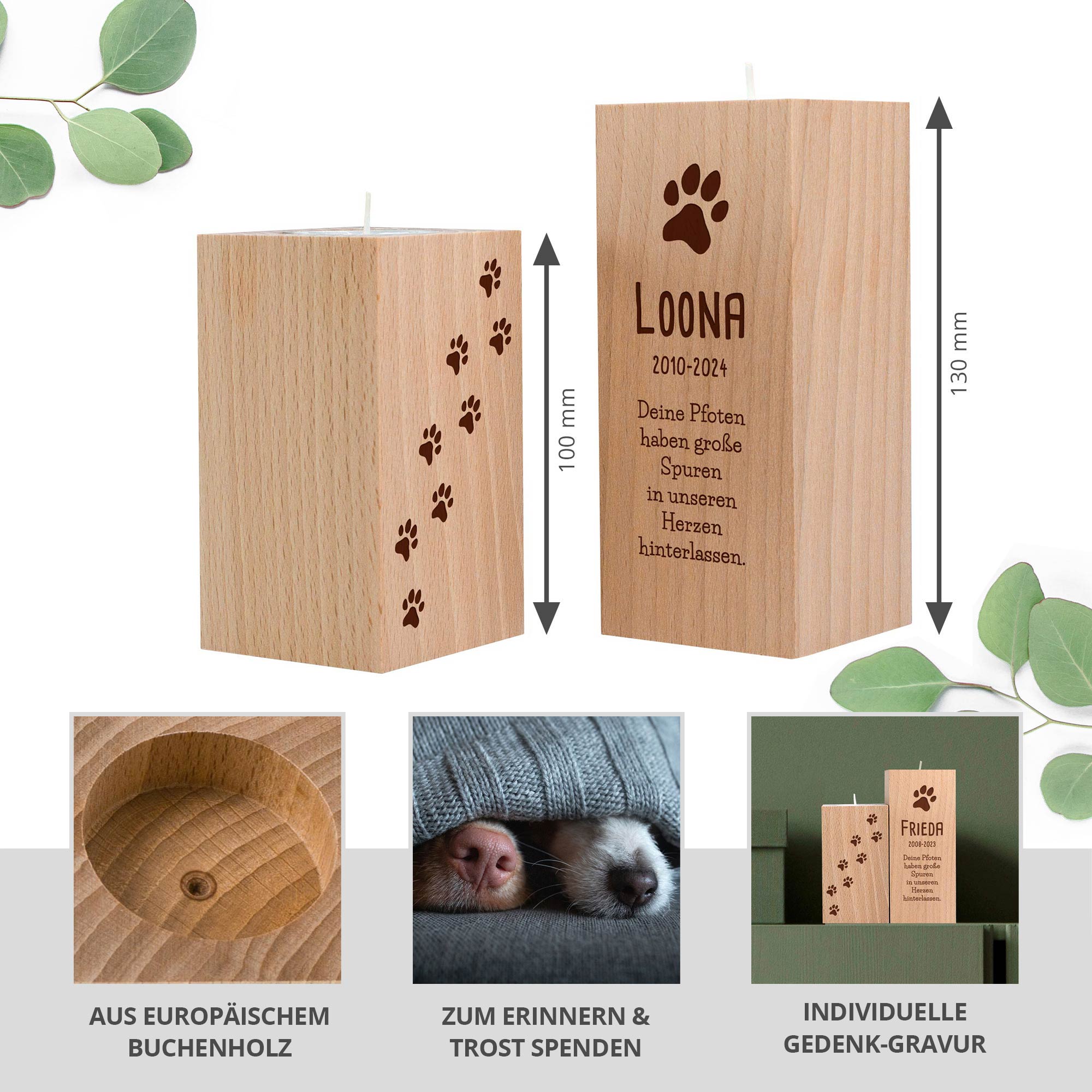 Teelichthalter Set mit Gravur zur Trauer - Hund Teelichthalter Set mit Gravur zur Trauer - Hund