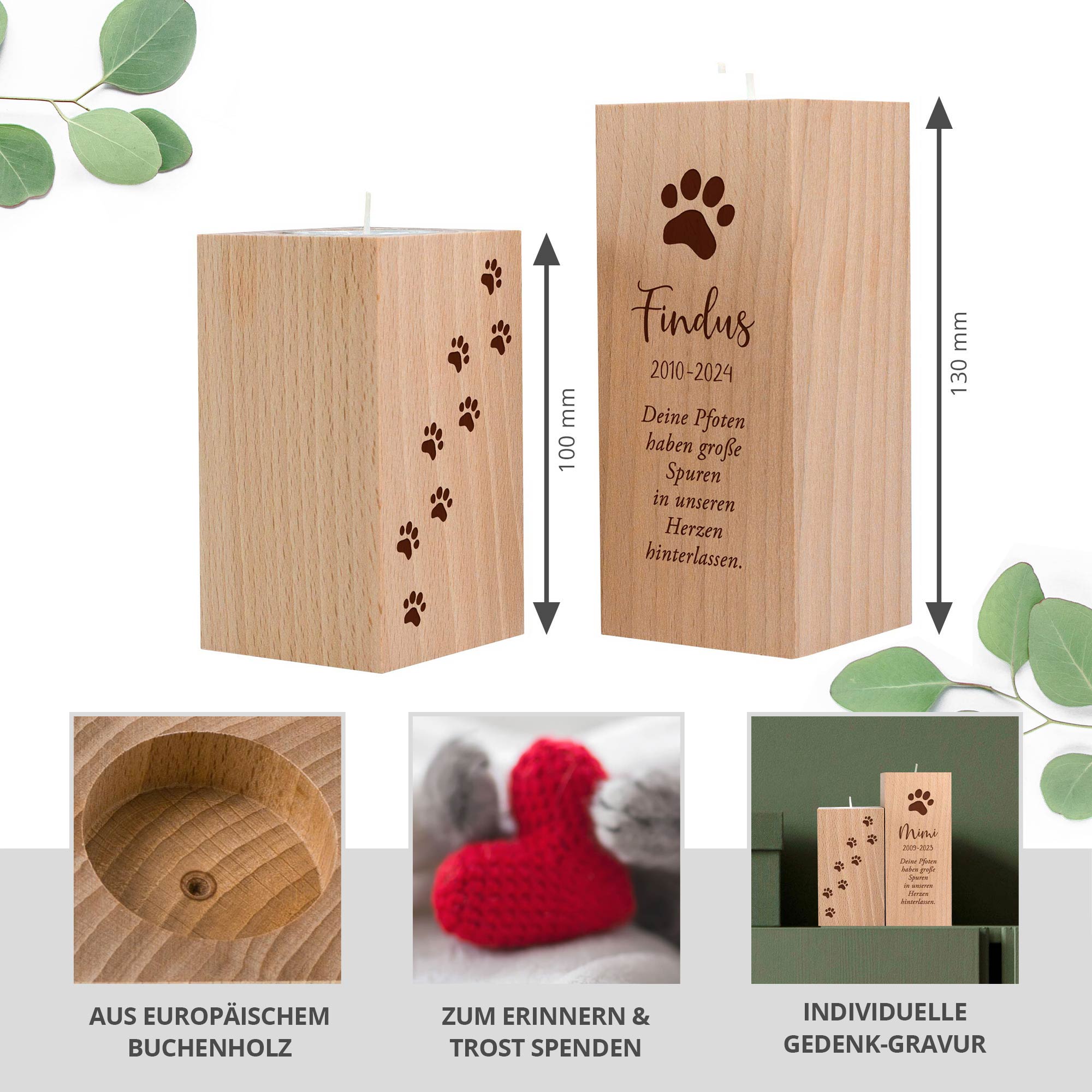 Teelichthalter Set mit Gravur zur Trauer - Katze Teelichthalter Set mit Gravur zur Trauer - Katze