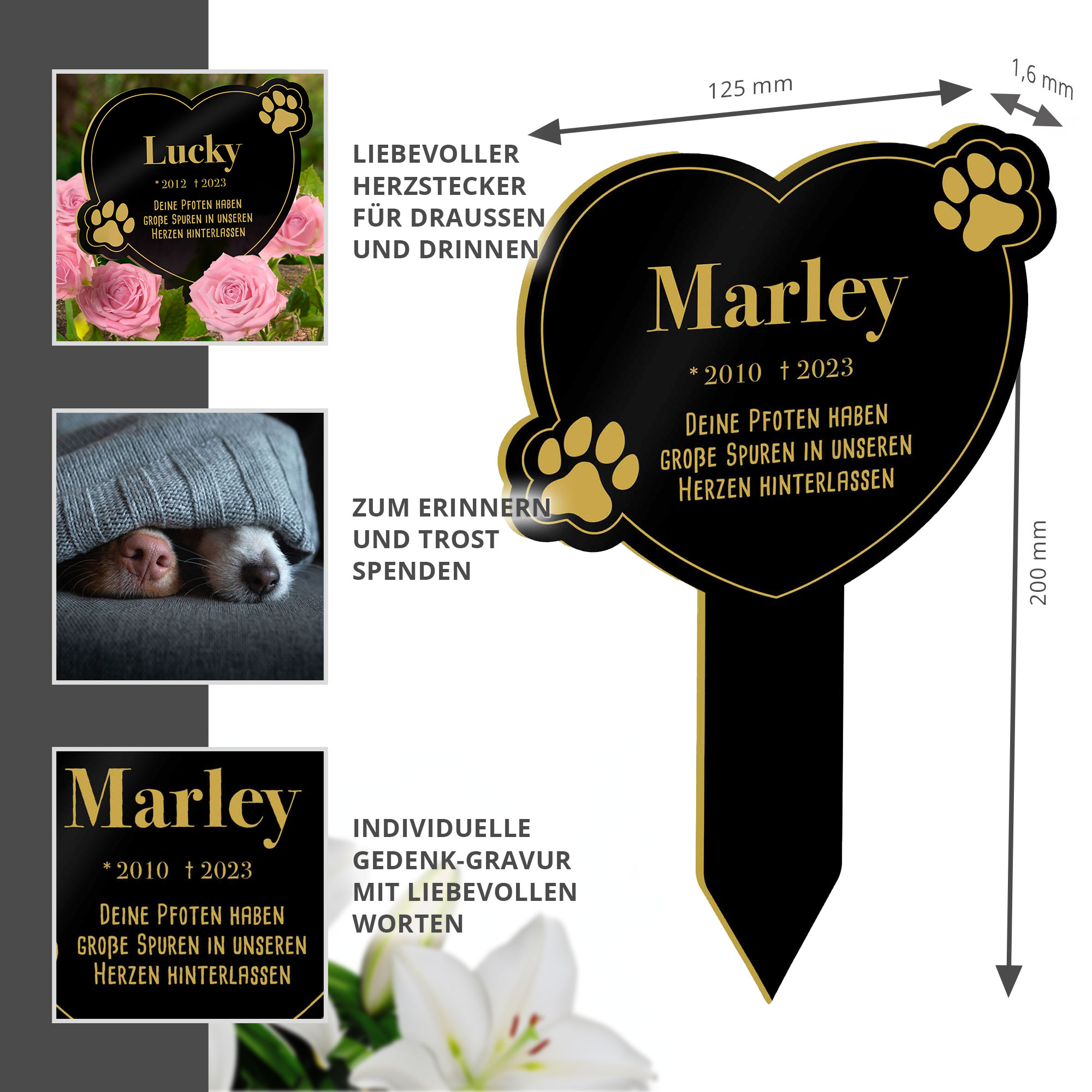 Personalisierte Gedenktafel für Hunde - Schwarz Personalisierte Gedenktafel für Hunde - Schwarz