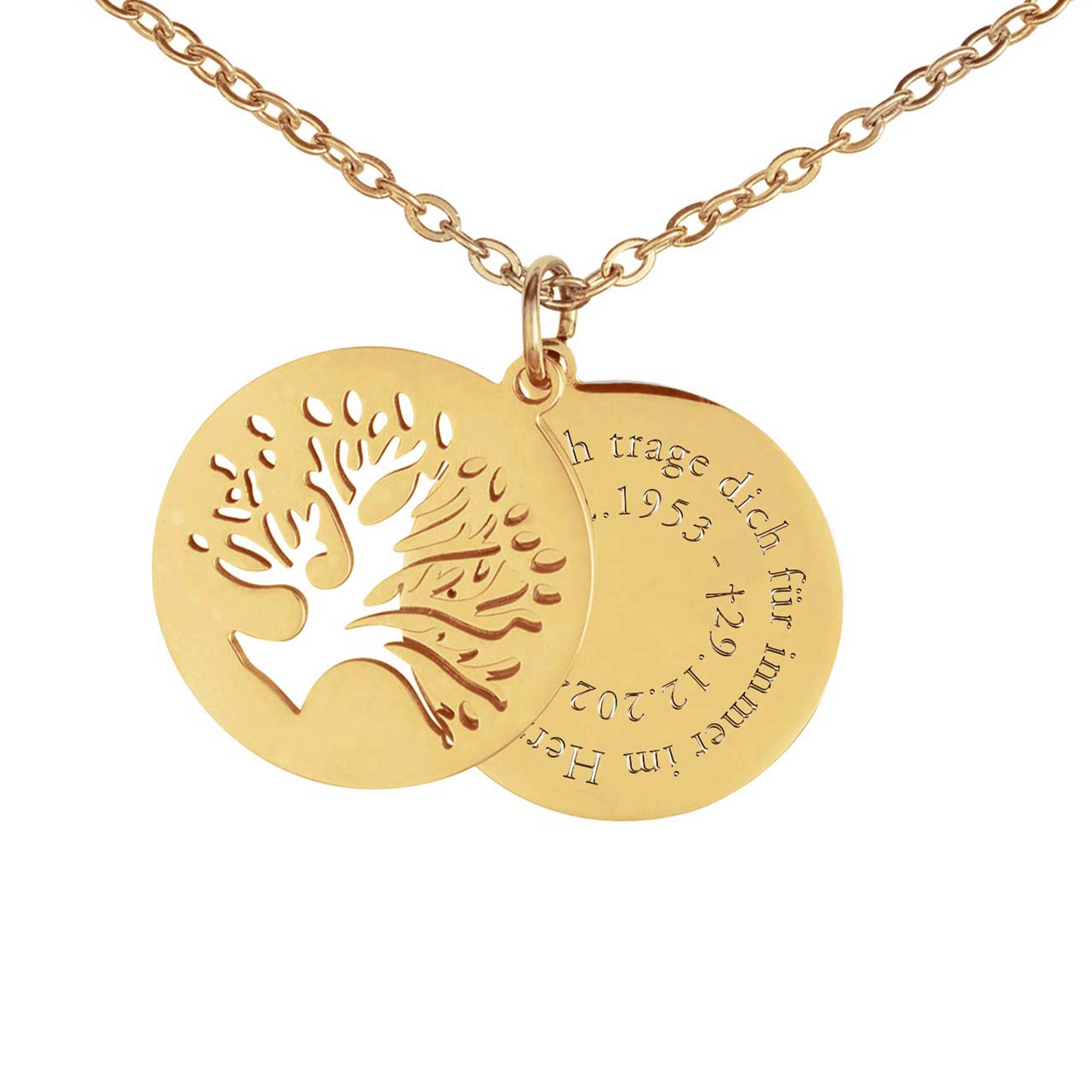 Personalisierte Halskette Gold mit 2 Anhängern - Lebensbaum Personalisierte Halskette Gold mit 2 Anhängern - Lebensbaum