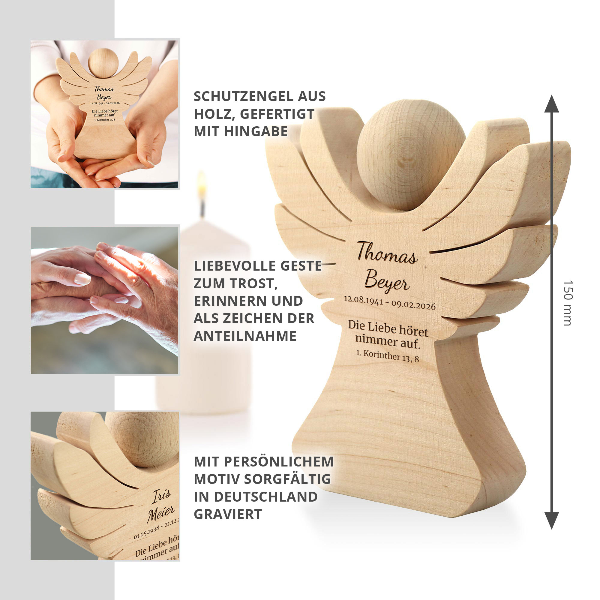 Personalisierter Holzengel - Die Liebe höret nimmer auf Personalisierter Holzengel - Die Liebe höret nimmer auf