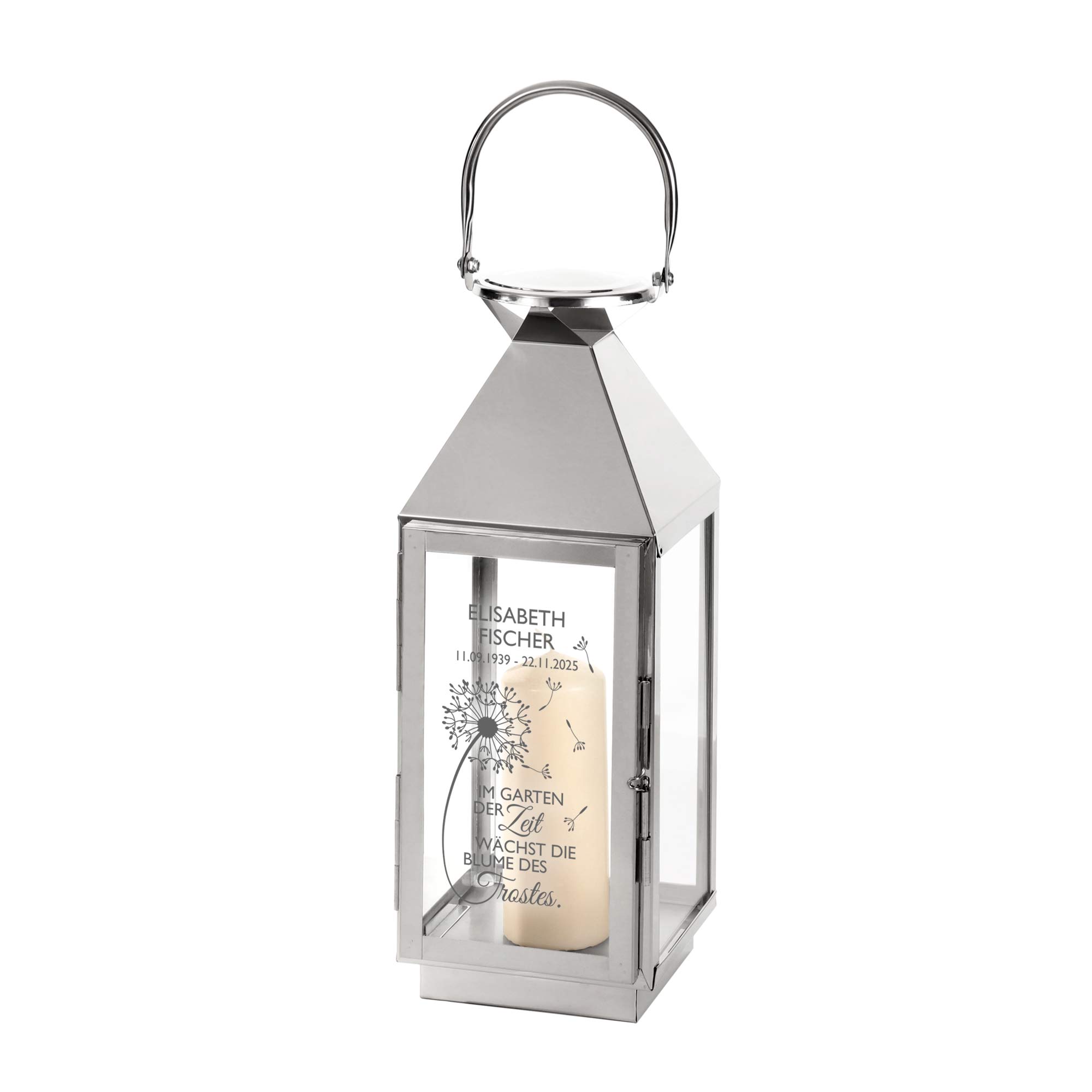 Personalisierte Silber Laterne - Blume des Trostes