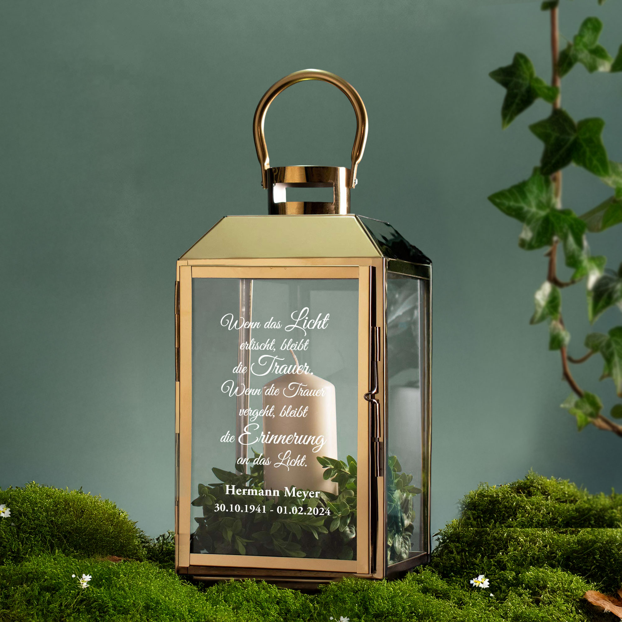 Personalisierte Gold Laterne - Wenn das Licht erlischt Personalisierte Gold Laterne - Wenn das Licht erlischt