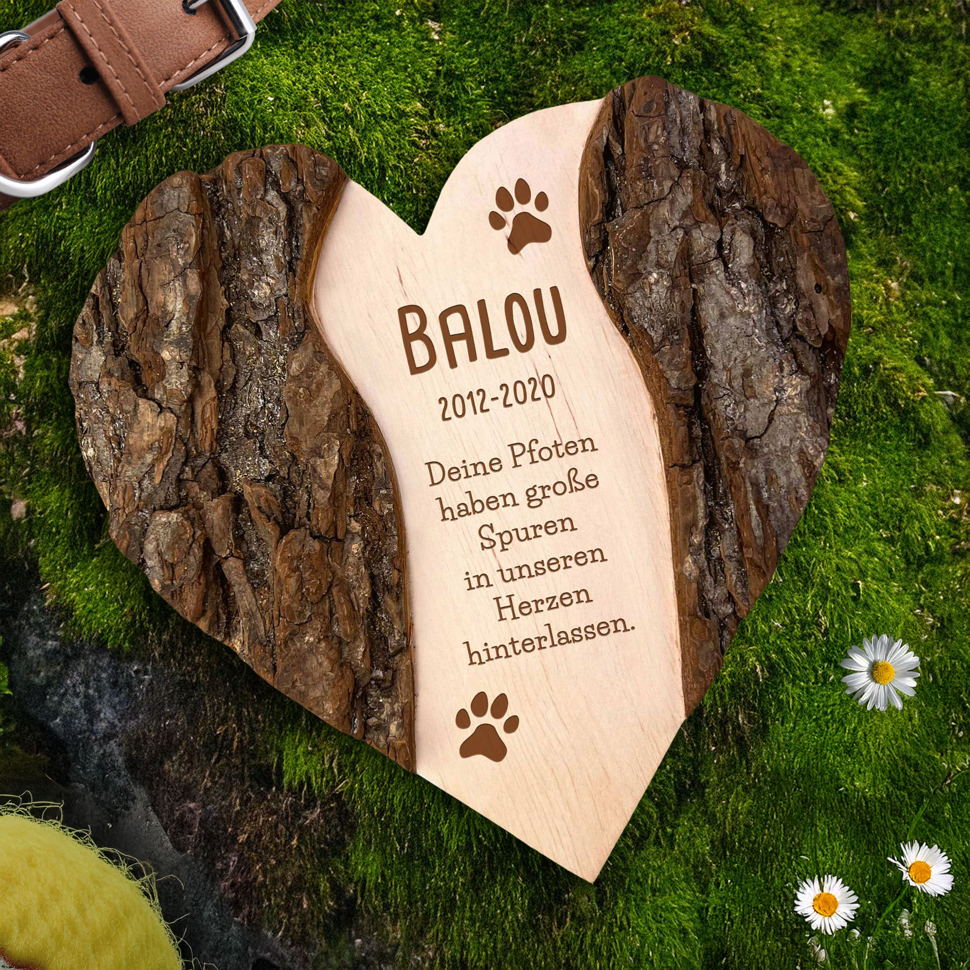 Personalisiertes Holzherz mit Rinde - Hund Personalisiertes Holzherz mit Rinde - Hund