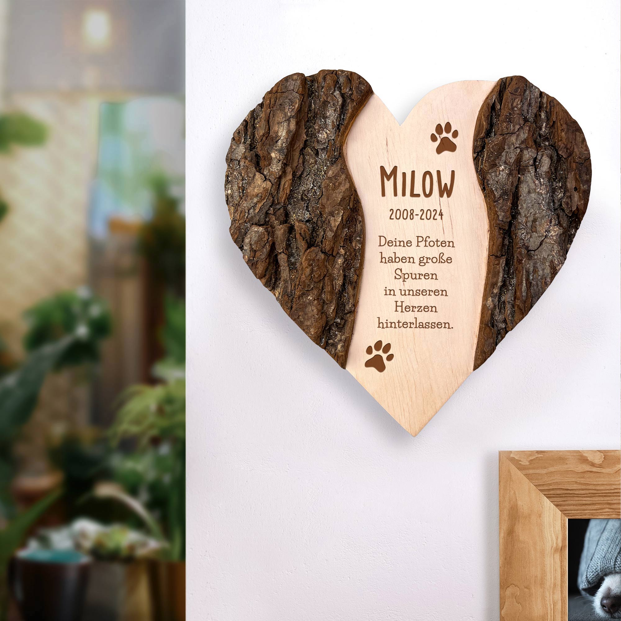 Personalisiertes Holzherz mit Rinde - Hund Personalisiertes Holzherz mit Rinde - Hund