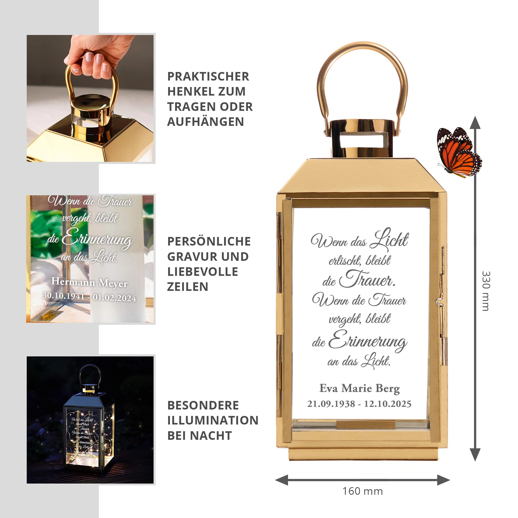 Personalisierte Gold Laterne - Wenn das Licht erlischt Personalisierte Gold Laterne - Wenn das Licht erlischt