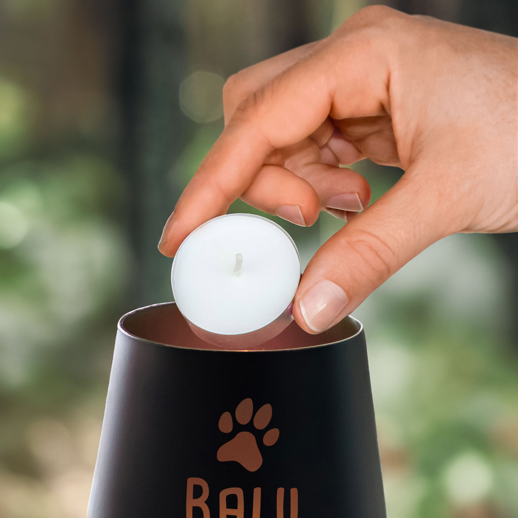 Personalisiertes Windlicht zur Trauer Hund - Schwarz Bronze