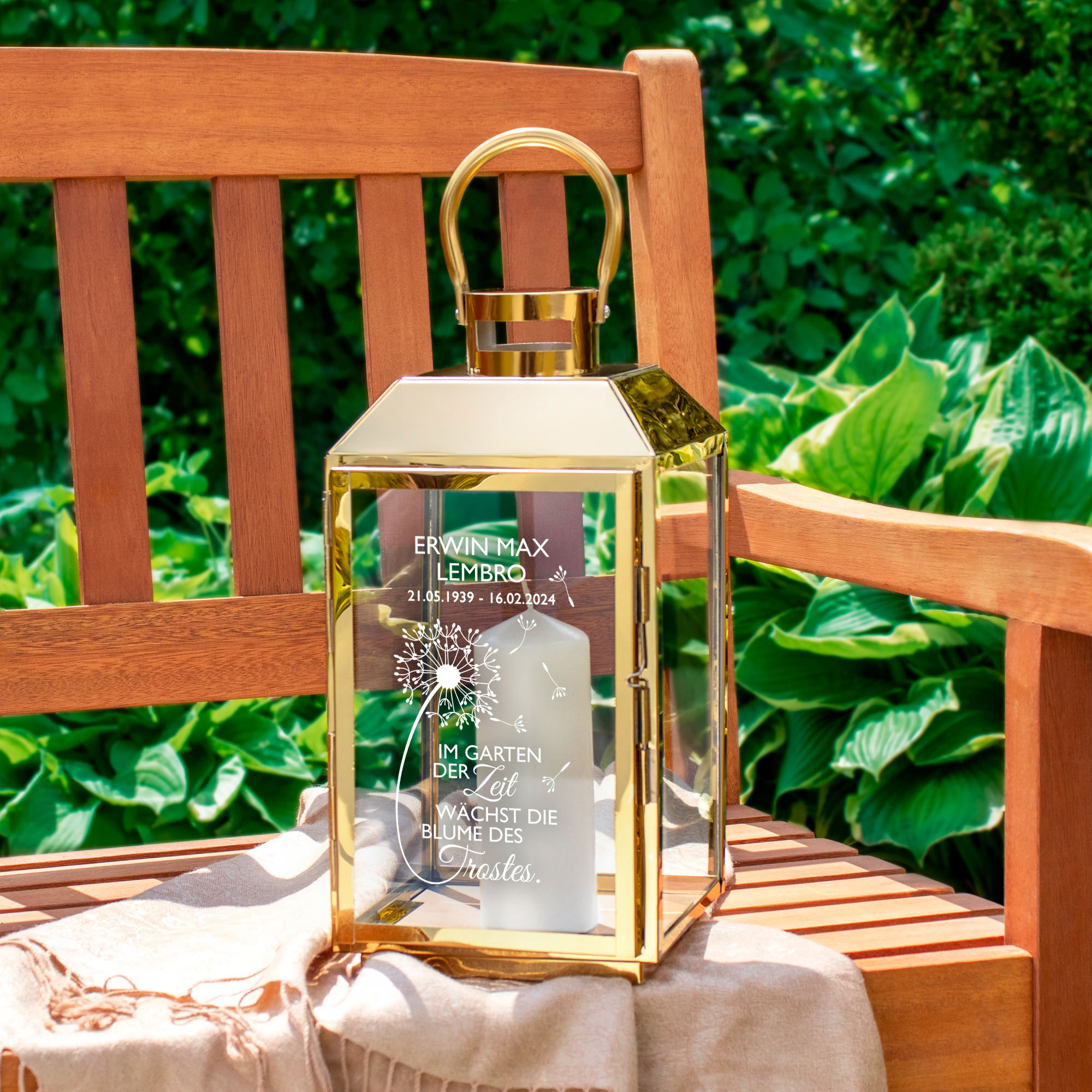 Personalisierte Gold Laterne - Blume des Trostes