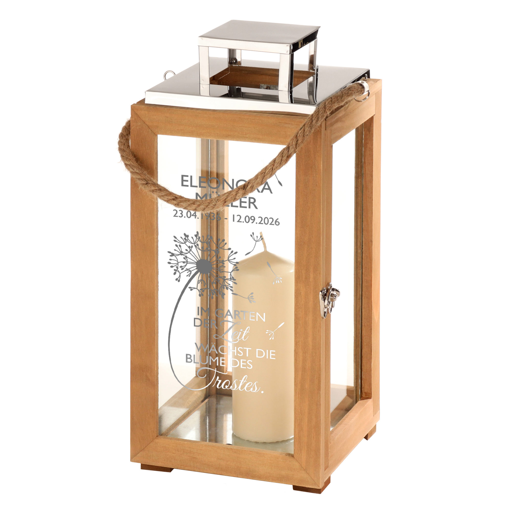 Personalisierte Holzlaterne - Blume des Trostes