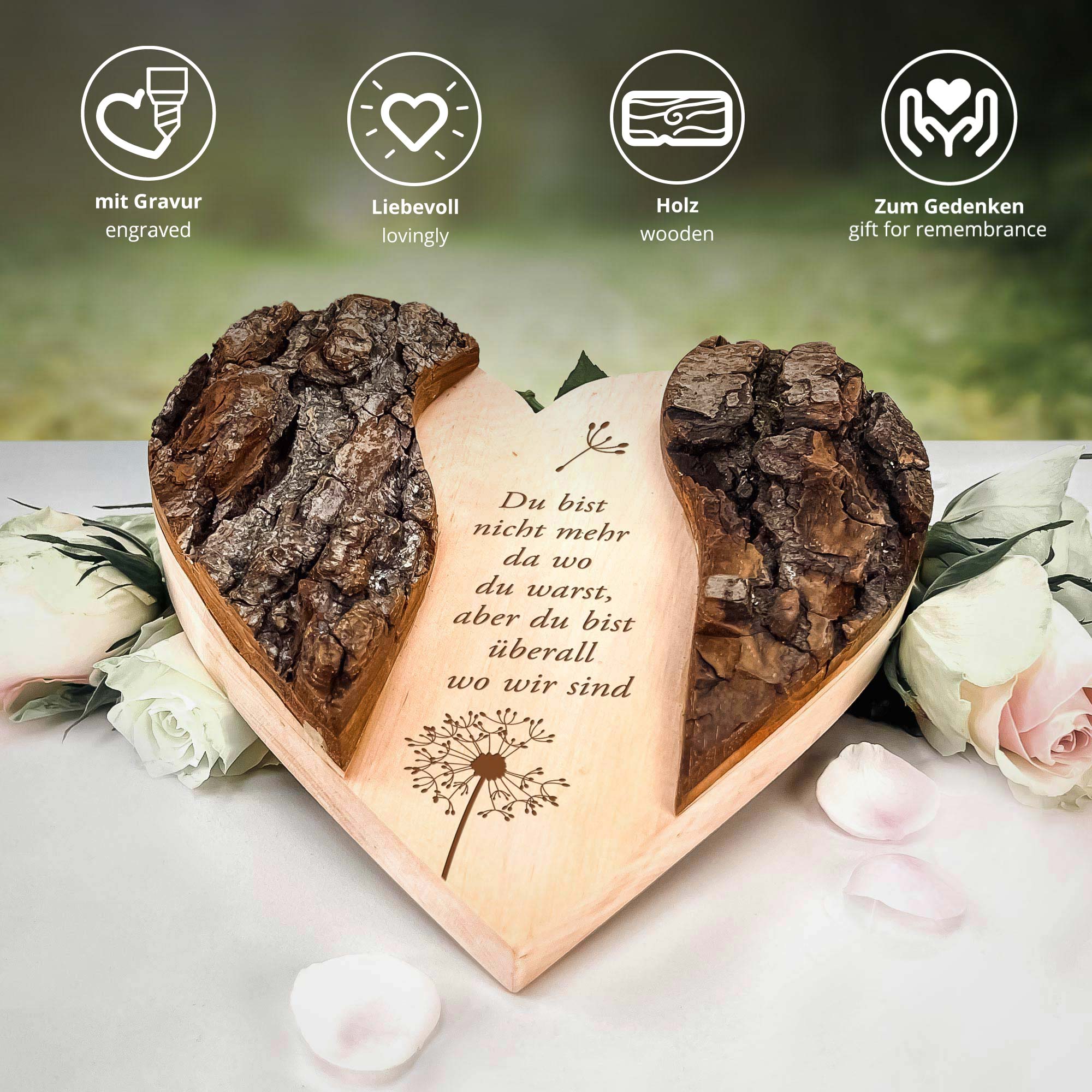 Holzherz mit Rinde - Trauerblume Holzherz mit Rinde - Trauerblume