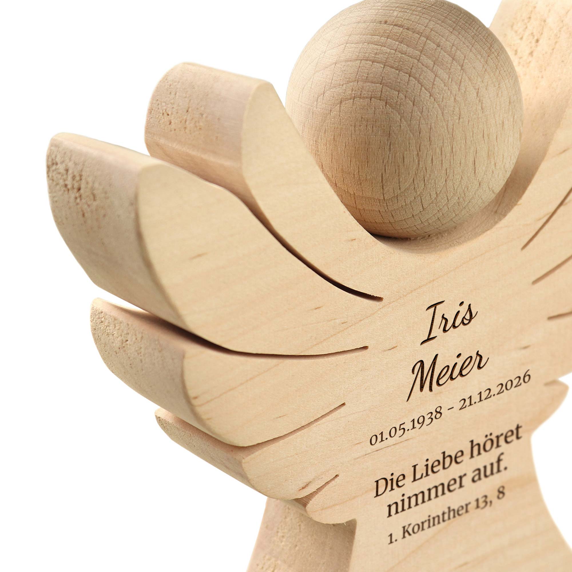 Personalisierter Holzengel - Die Liebe höret nimmer auf