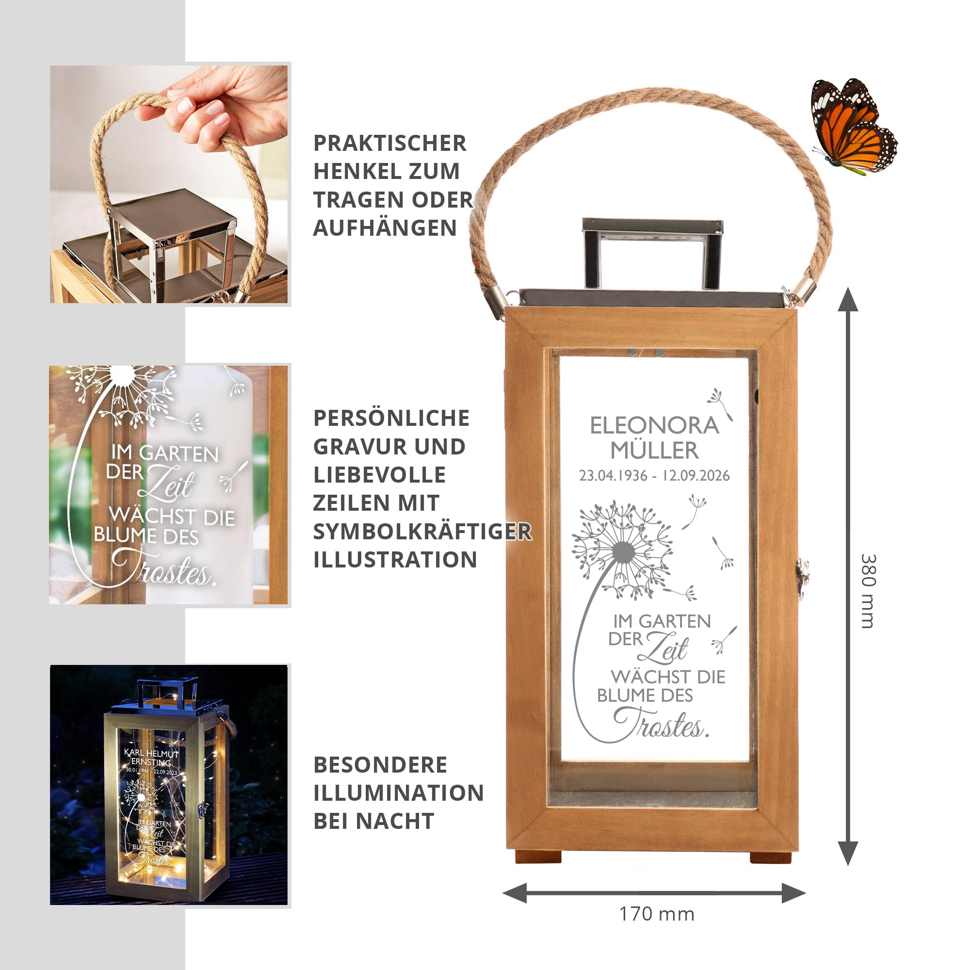 Personalisierte Holzlaterne - Blume des Trostes Personalisierte Holzlaterne - Blume des Trostes