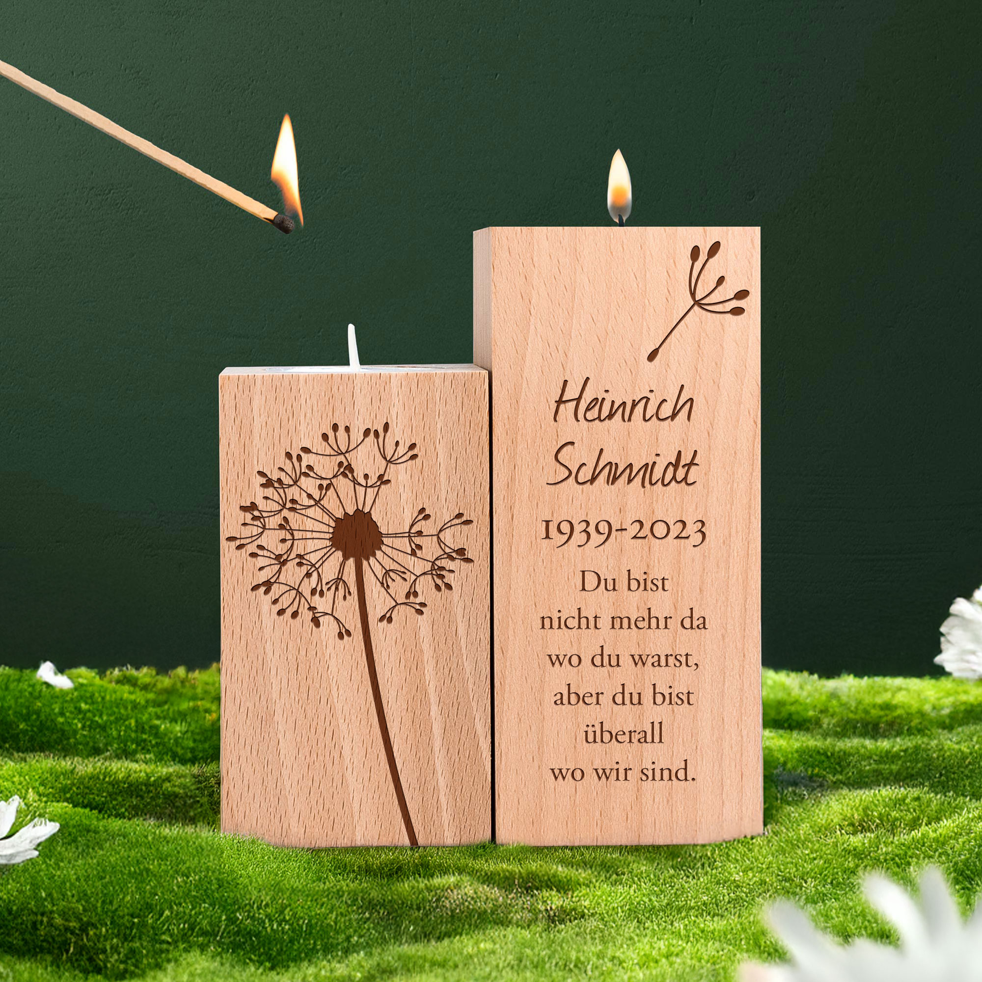 Teelichthalter Set mit Gravur zur Trauer - Trauerblume