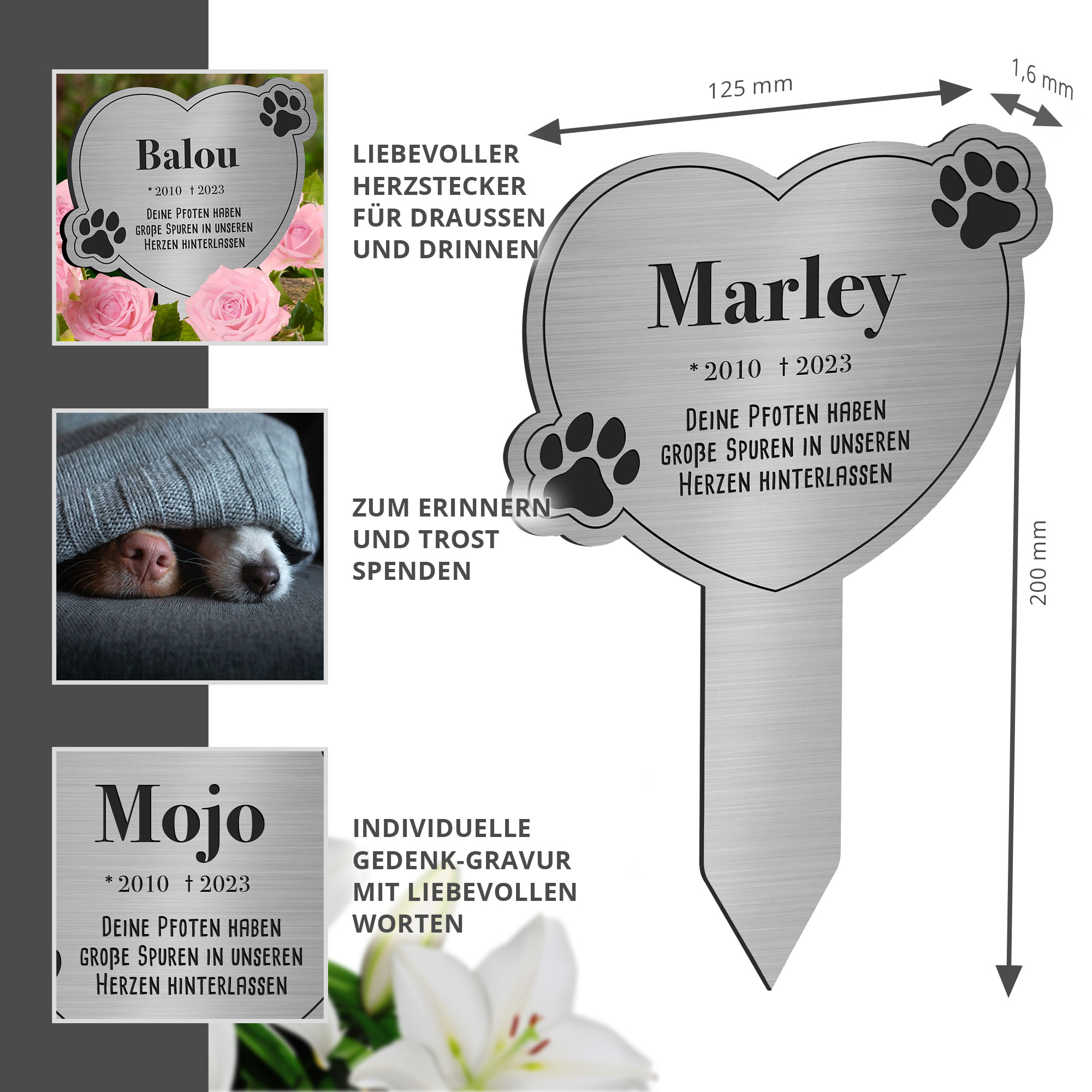 Personalisierte Gedenktafel für Hunde - Silber