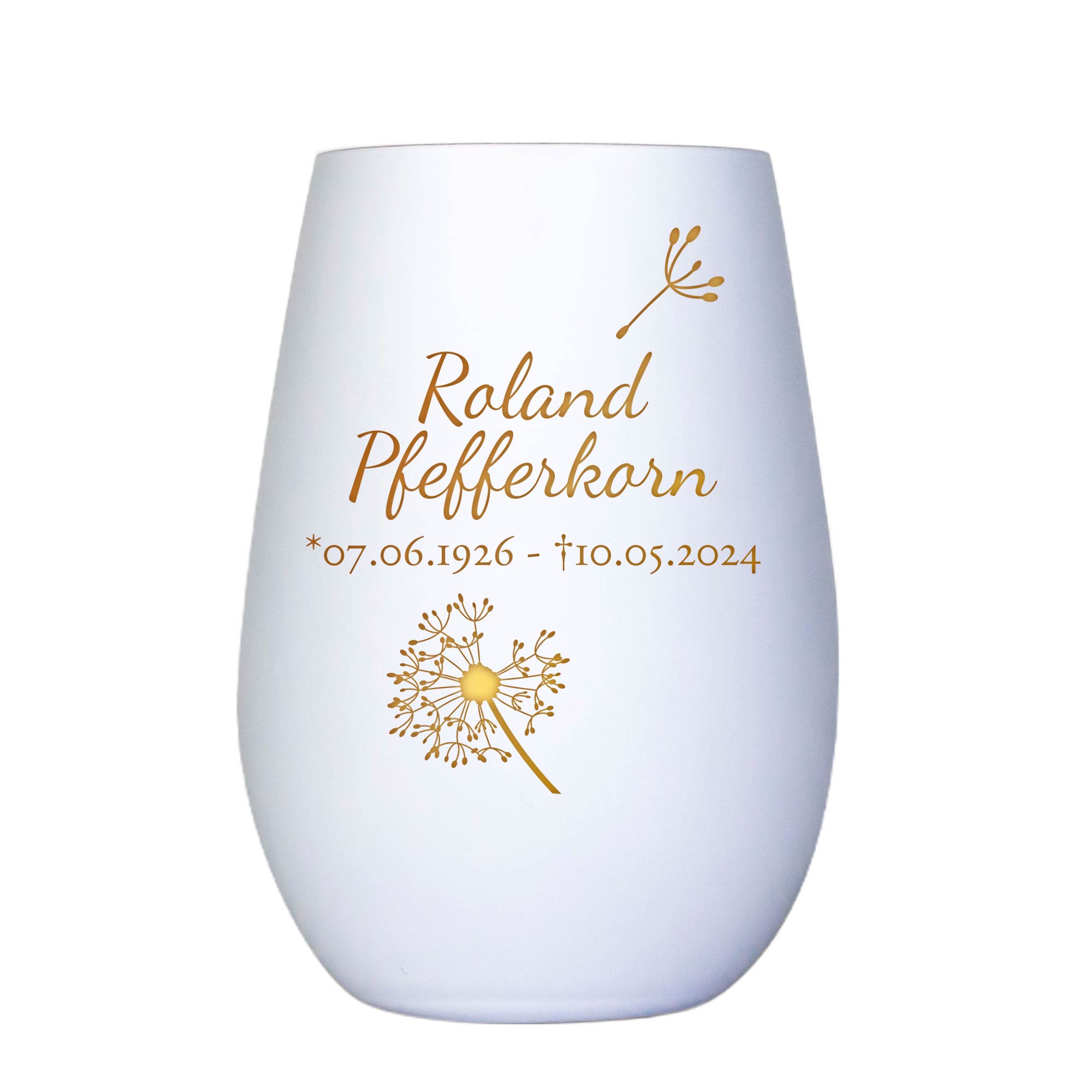 Personalisiertes Windlicht mit Trauerblume - Weiß Gold Personalisiertes Windlicht mit Trauerblume - Weiß Gold