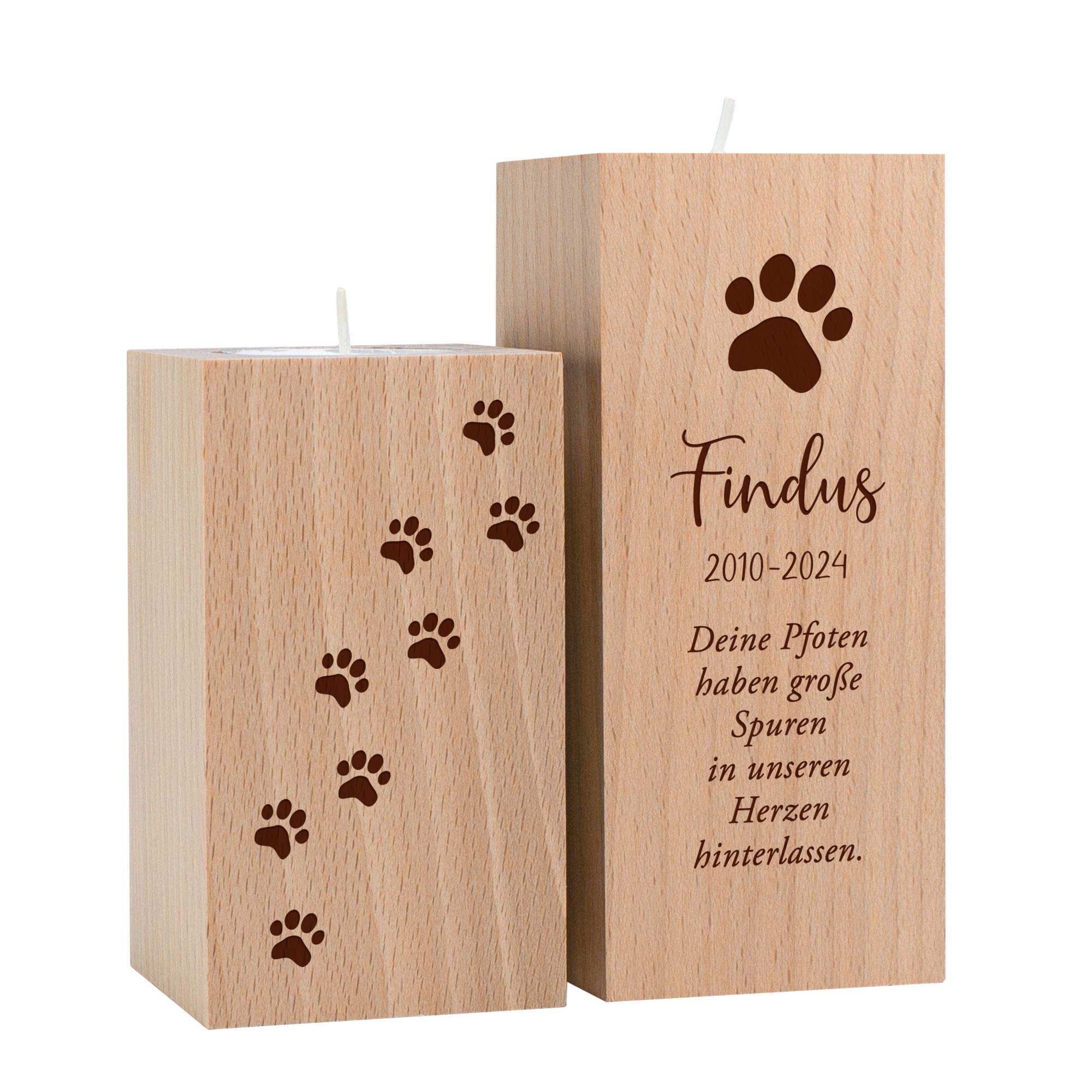 Teelichthalter Set mit Gravur zur Trauer - Katze Teelichthalter Set mit Gravur zur Trauer - Katze