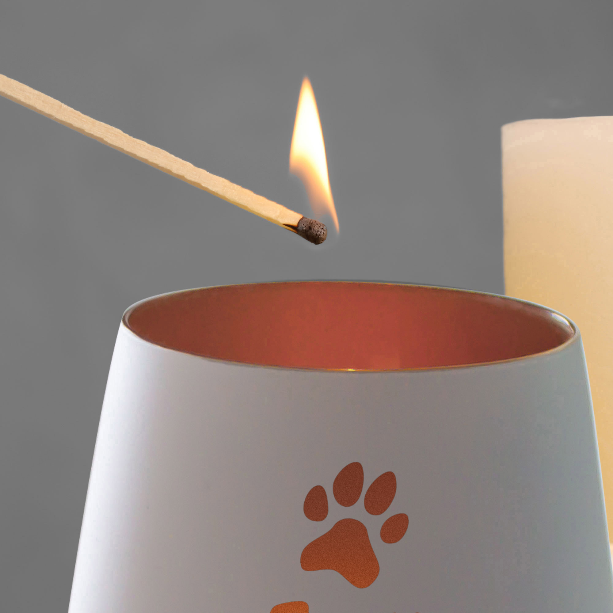 Personalisiertes Windlicht zur Trauer Hund - Weiß Bronze Personalisiertes Windlicht zur Trauer Hund - Weiß Bronze