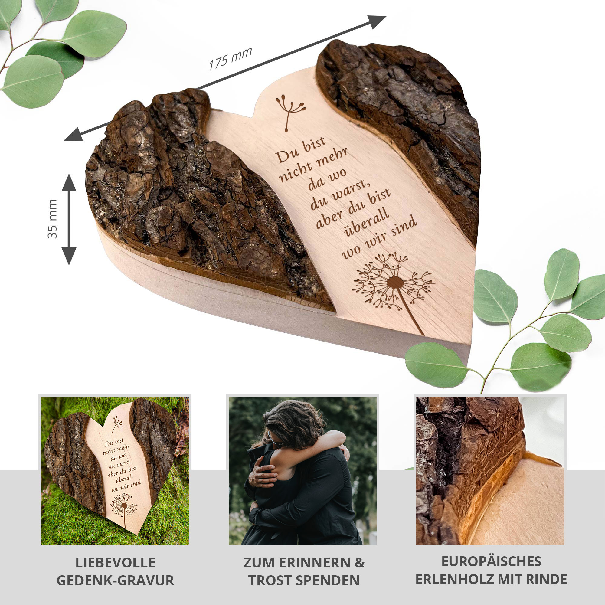 Holzherz mit Rinde - Trauerblume Holzherz mit Rinde - Trauerblume