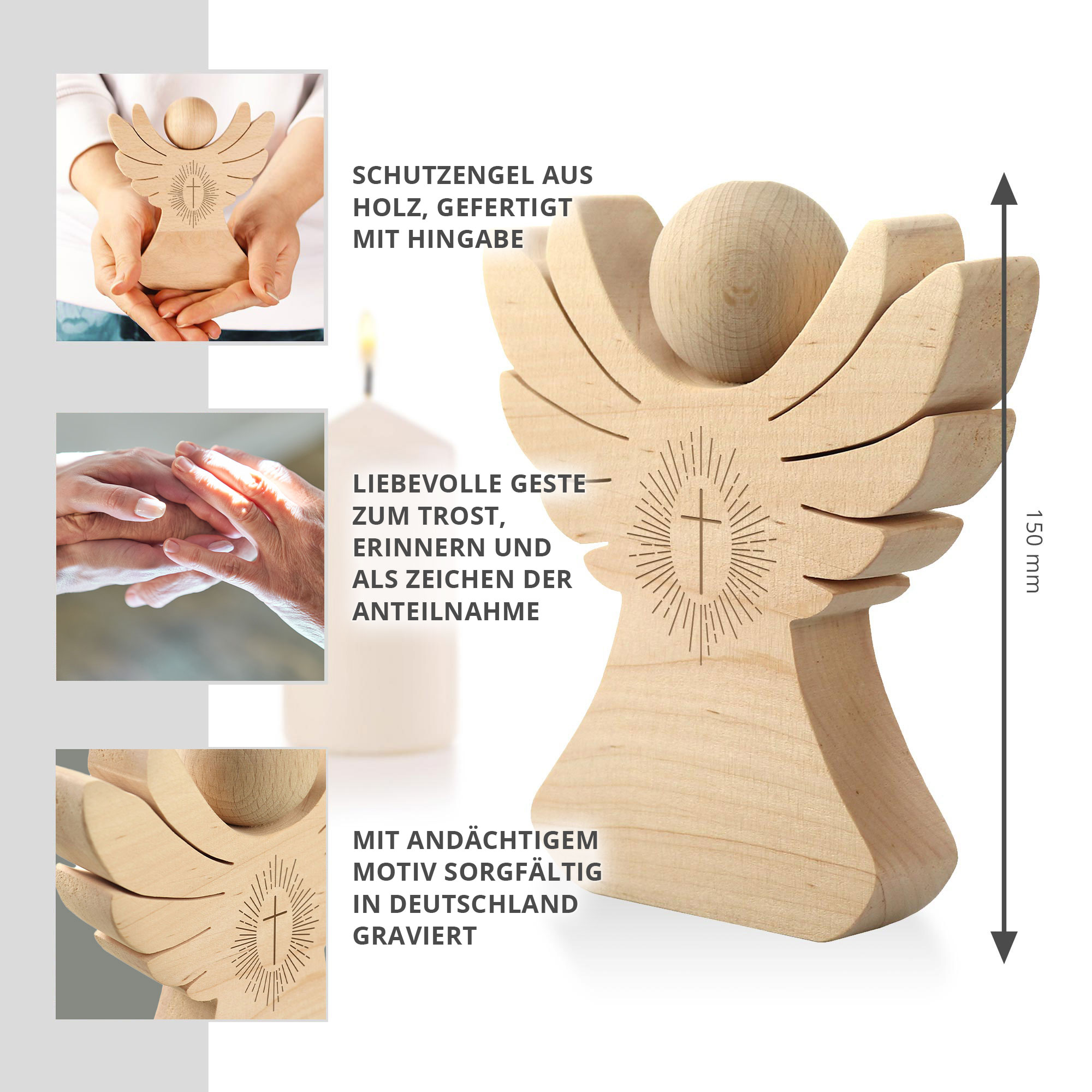 Holzengel mit Gravur - Kreuz Holzengel mit Gravur - Kreuz