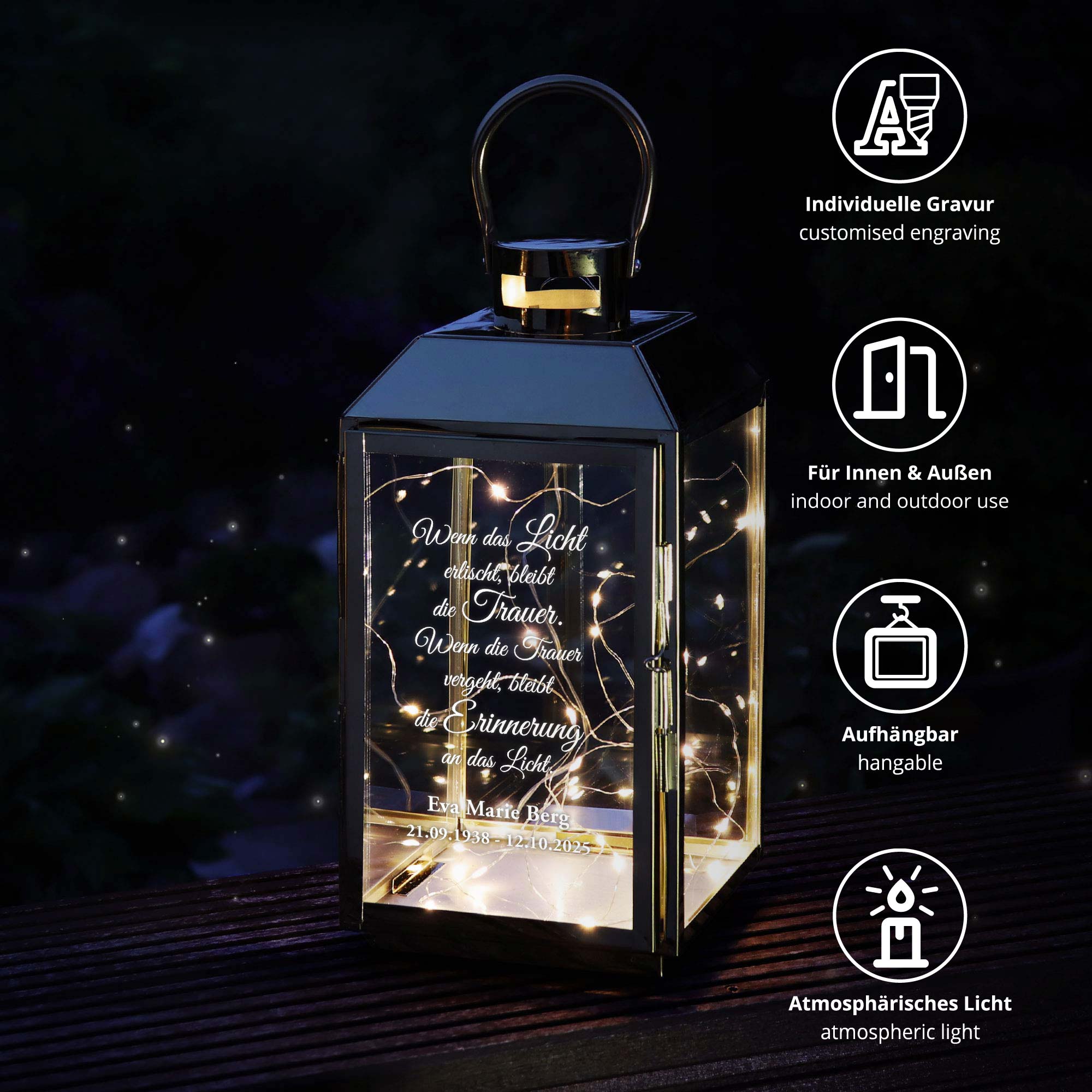 Personalisierte Gold Laterne - Wenn das Licht erlischt Personalisierte Gold Laterne - Wenn das Licht erlischt