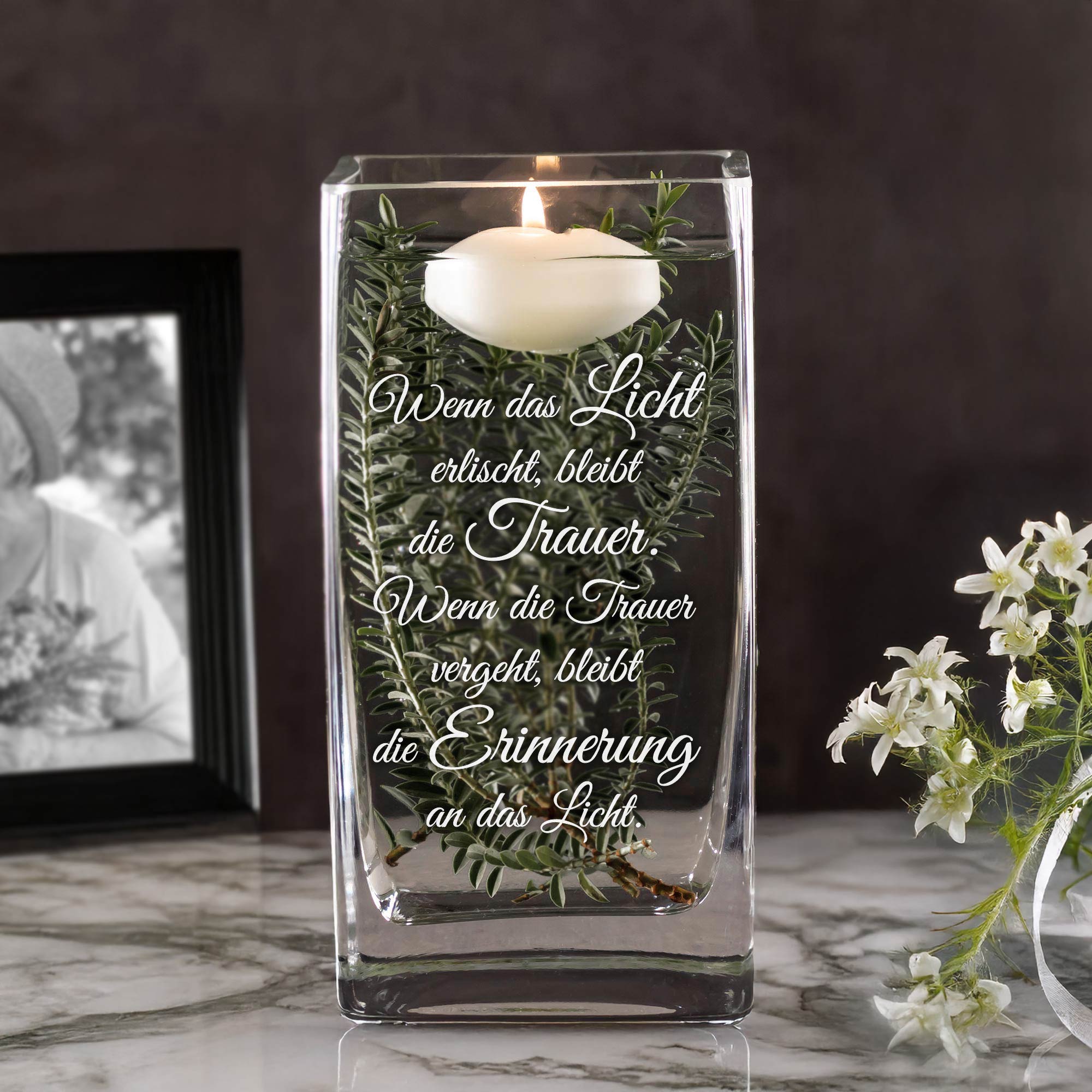 Vase mit Gravur - Wenn das Licht erlischt Vase mit Gravur - Wenn das Licht erlischt