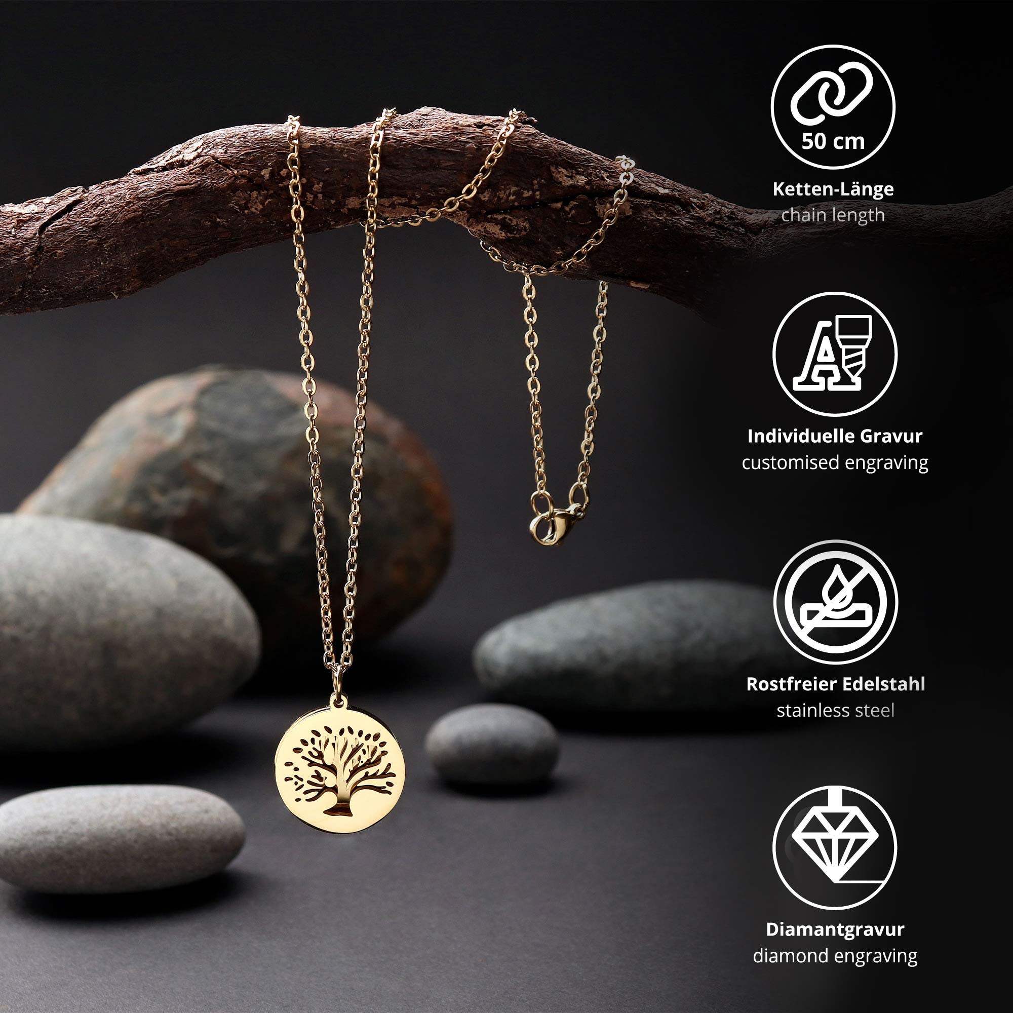 Personalisierte Halskette Gold mit 2 Anhängern - Lebensbaum Personalisierte Halskette Gold mit 2 Anhängern - Lebensbaum