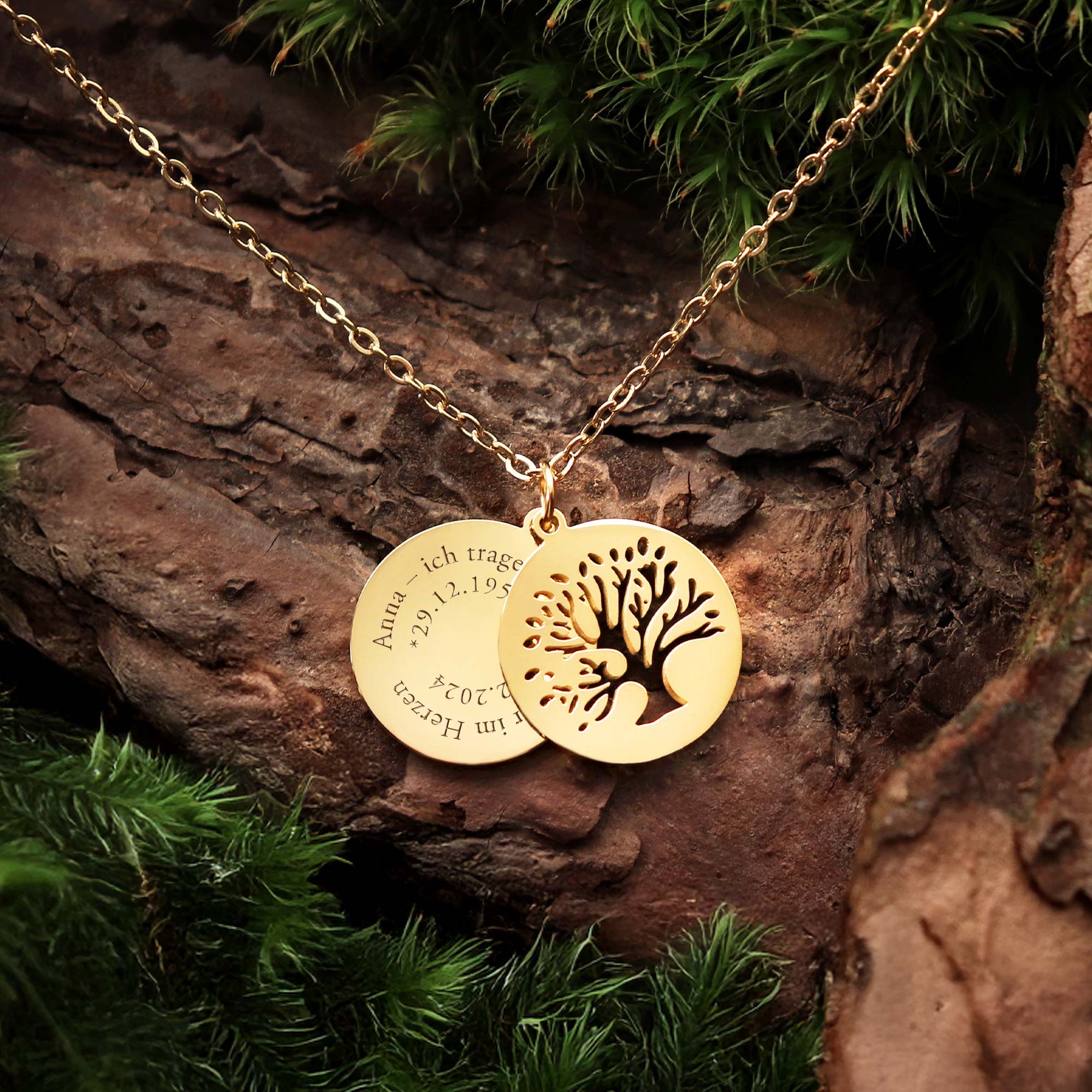 Personalisierte Halskette Gold mit 2 Anhängern - Lebensbaum Personalisierte Halskette Gold mit 2 Anhängern - Lebensbaum