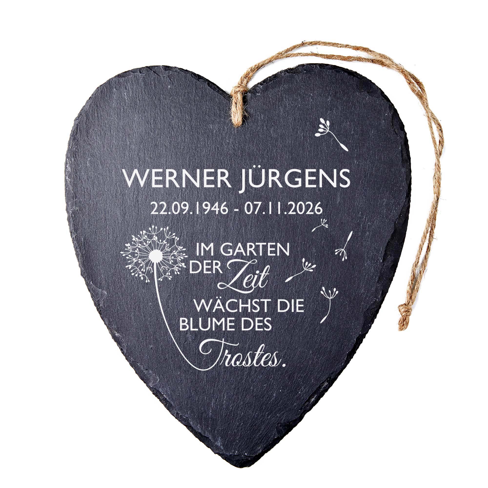 Personalisiertes Schieferherz - Blume des Trostes
