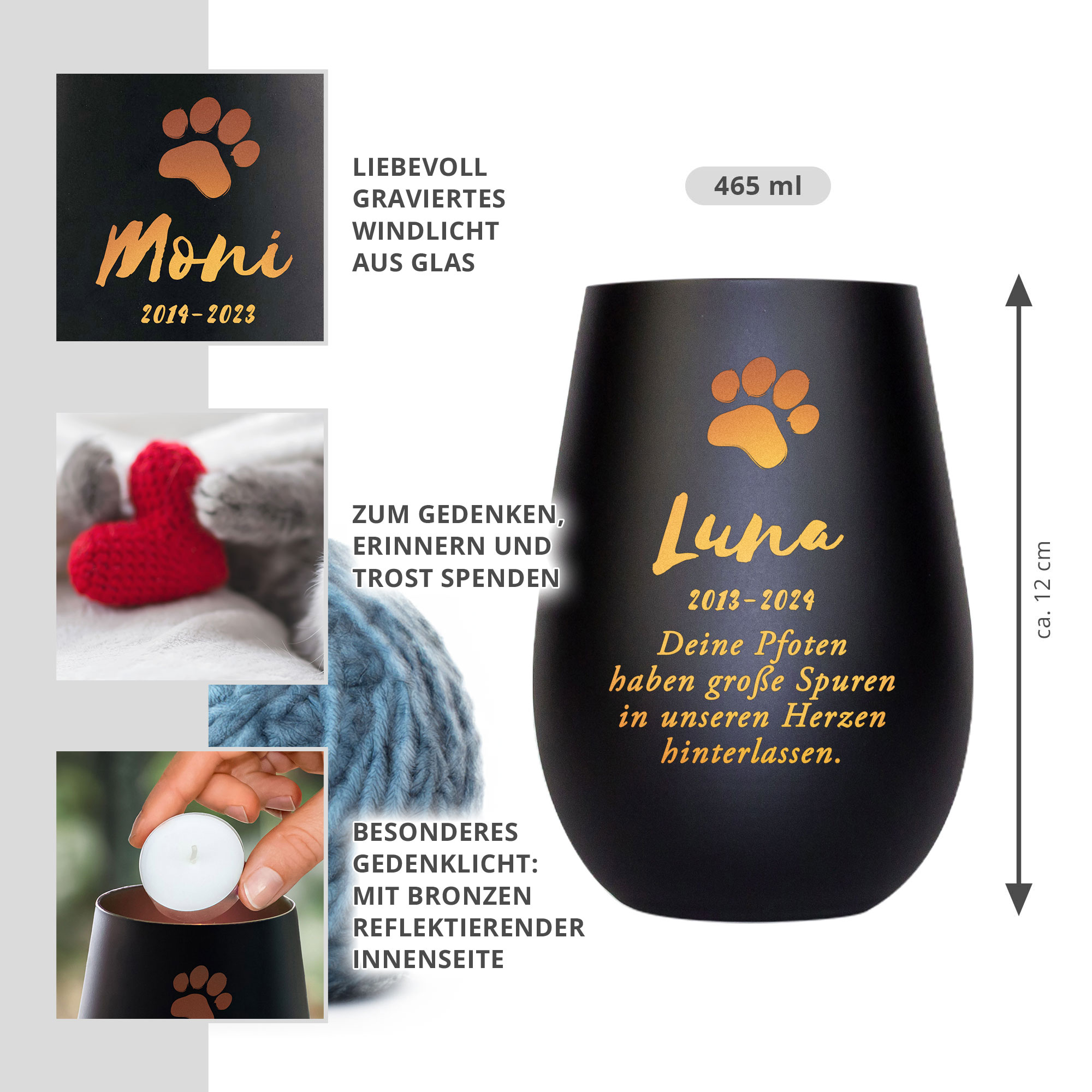 Personalisiertes Windlicht zur Trauer Katze - Schwarz Bronze Personalisiertes Windlicht zur Trauer Katze - Schwarz Bronze