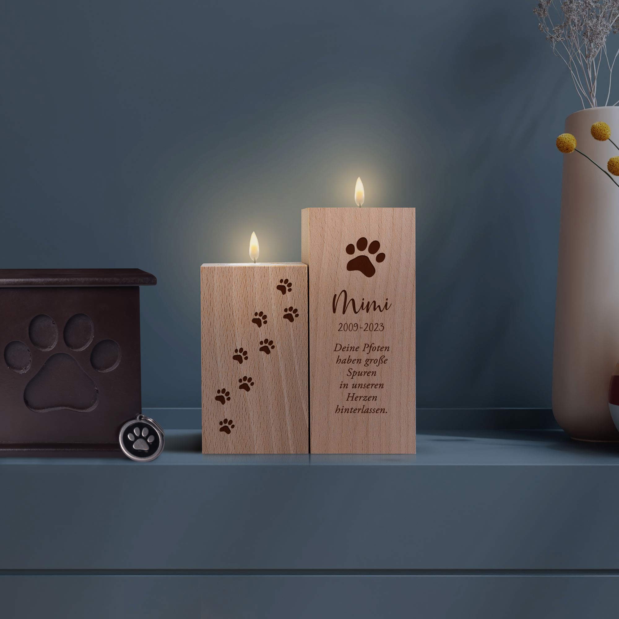 Teelichthalter Set mit Gravur zur Trauer - Katze