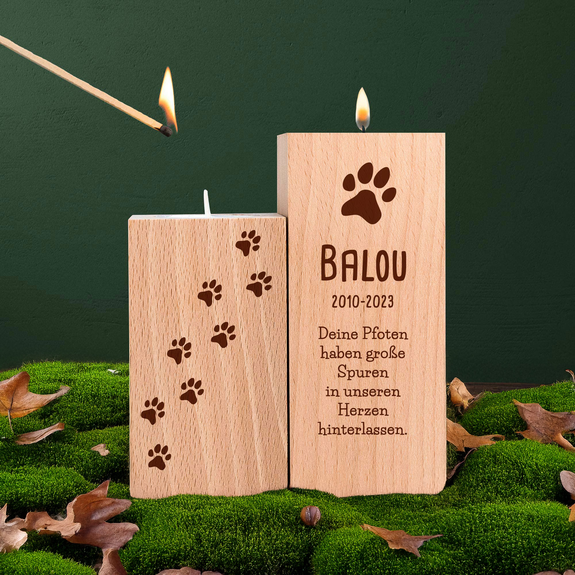 Teelichthalter Set mit Gravur zur Trauer - Hund Teelichthalter Set mit Gravur zur Trauer - Hund