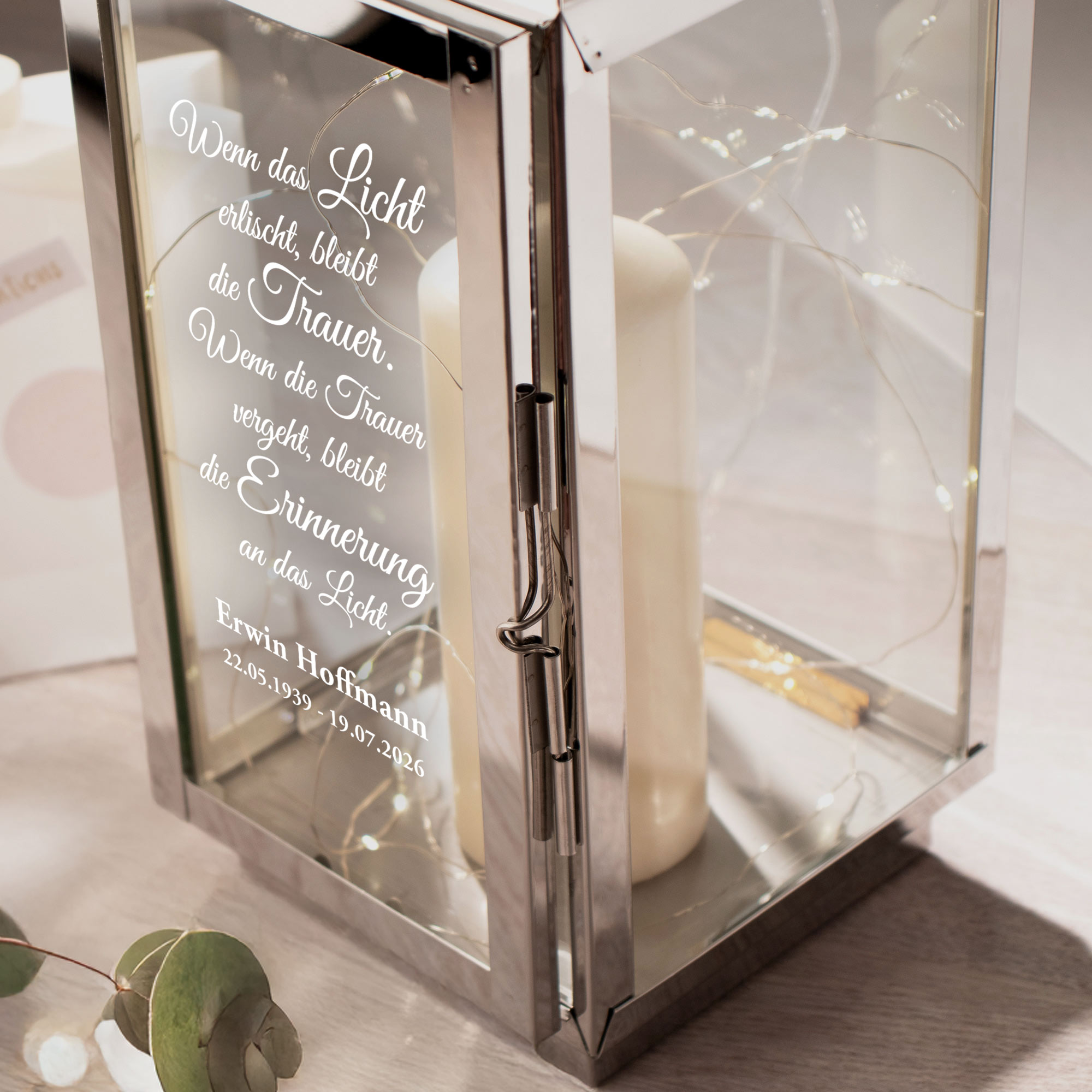 Personalisierte Silber Laterne - Wenn das Licht erlischt