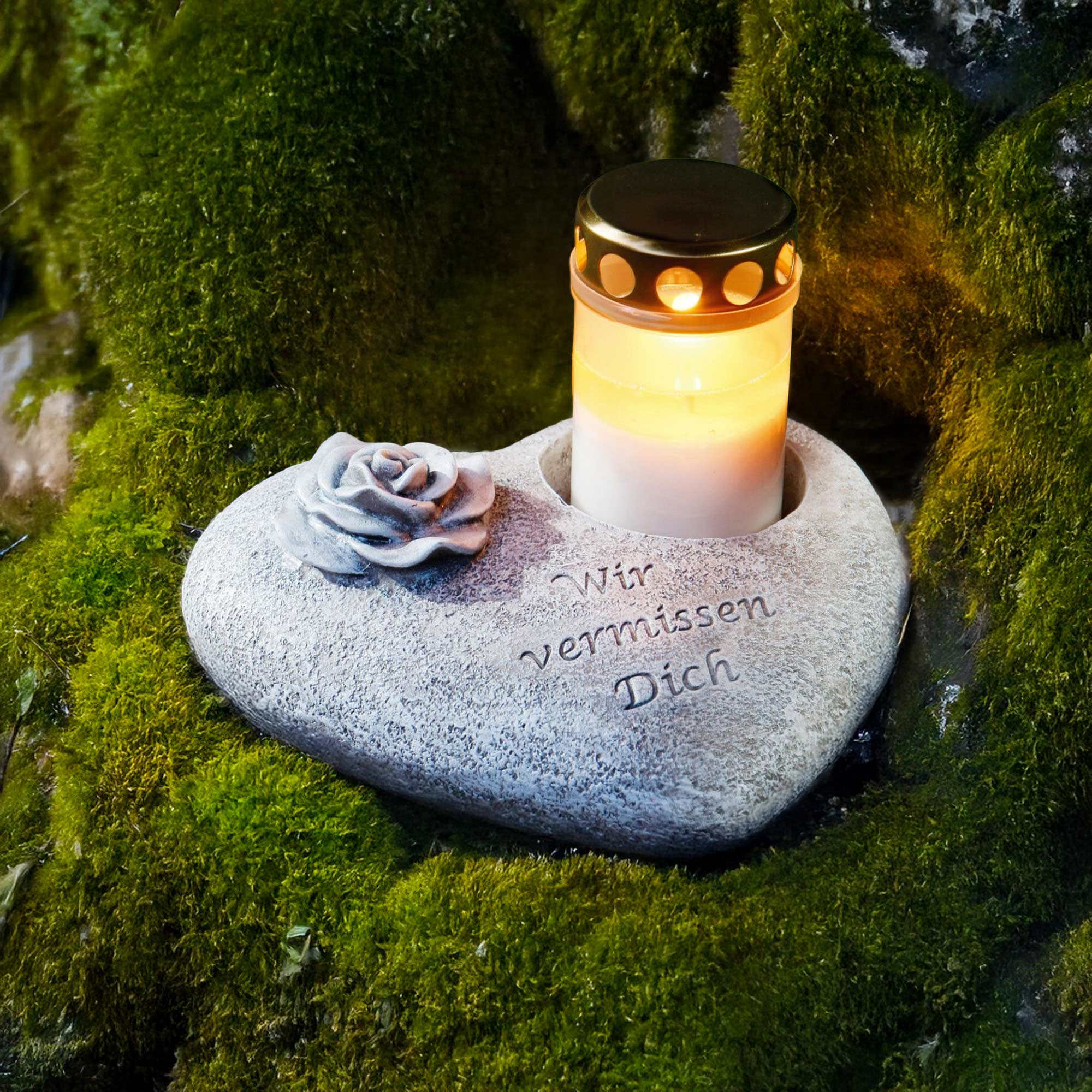 Grabschmuck Trauerherz für Gedenkkerzen - Wir vermissen Dich Grabschmuck Trauerherz für Gedenkkerzen - Wir vermissen Dich