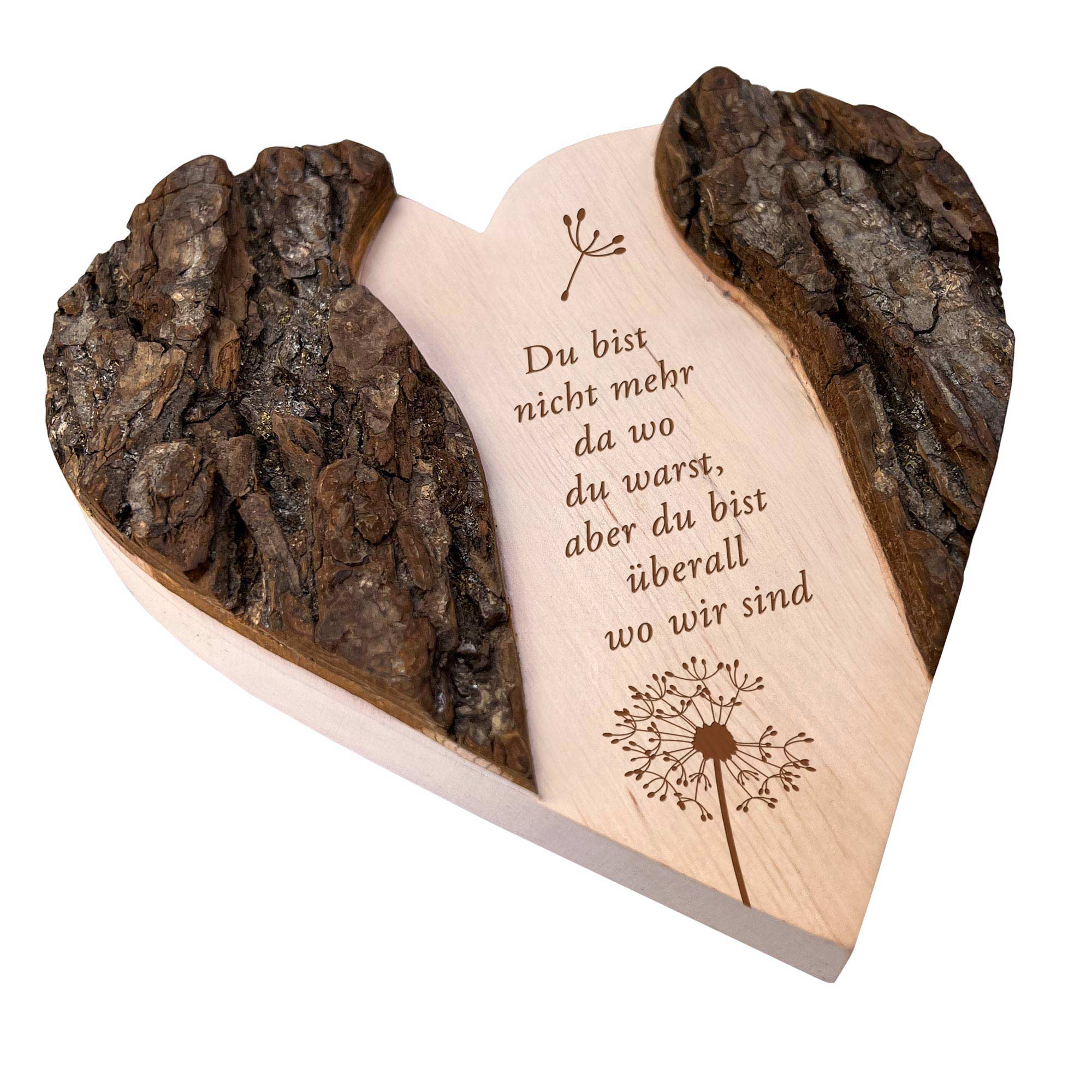 Holzherz mit Rinde - Trauerblume