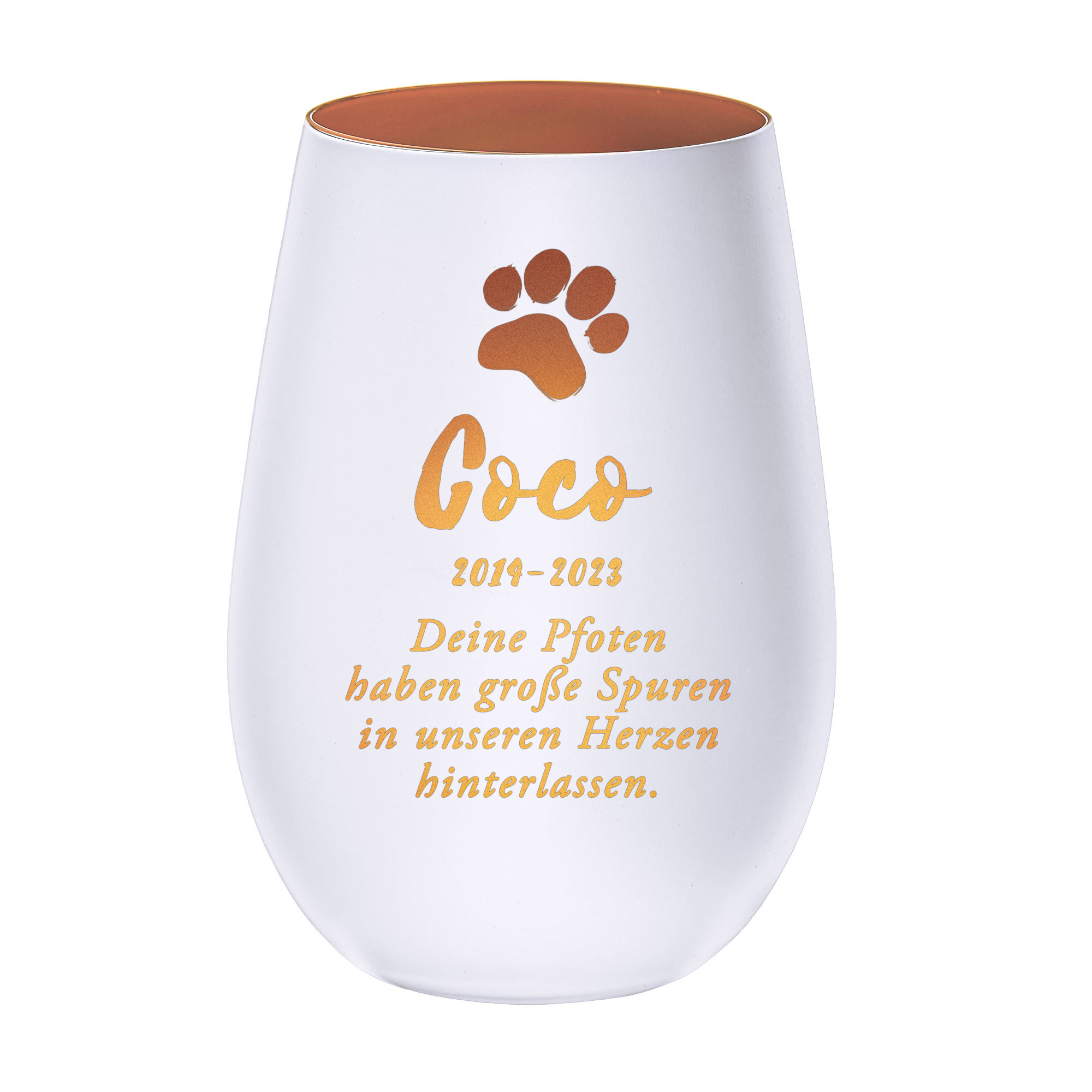 Personalisiertes Windlicht zur Trauer Katze - Weiß Bronze Personalisiertes Windlicht zur Trauer Katze - Weiß Bronze