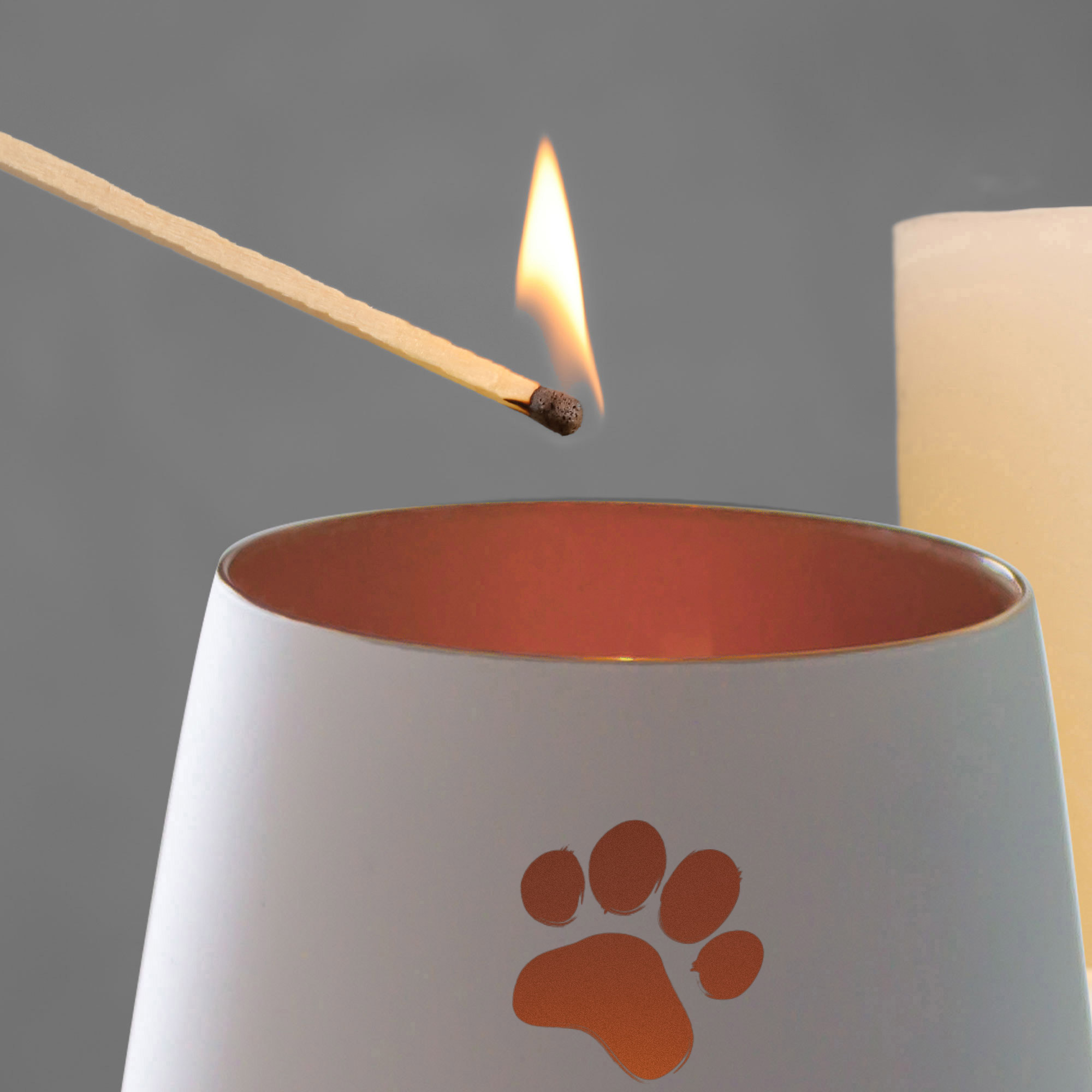 Personalisiertes Windlicht zur Trauer Katze - Weiß Bronze Personalisiertes Windlicht zur Trauer Katze - Weiß Bronze