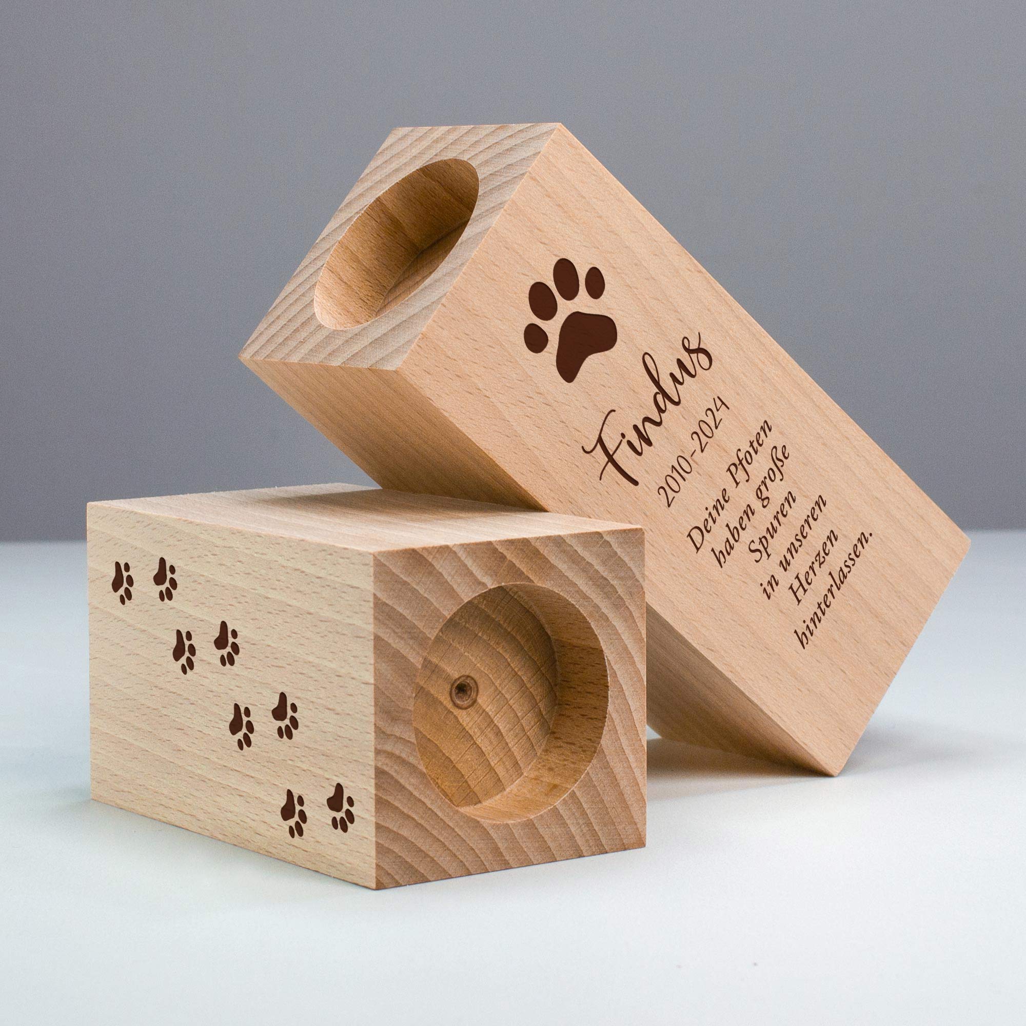 Teelichthalter Set mit Gravur zur Trauer - Katze Teelichthalter Set mit Gravur zur Trauer - Katze